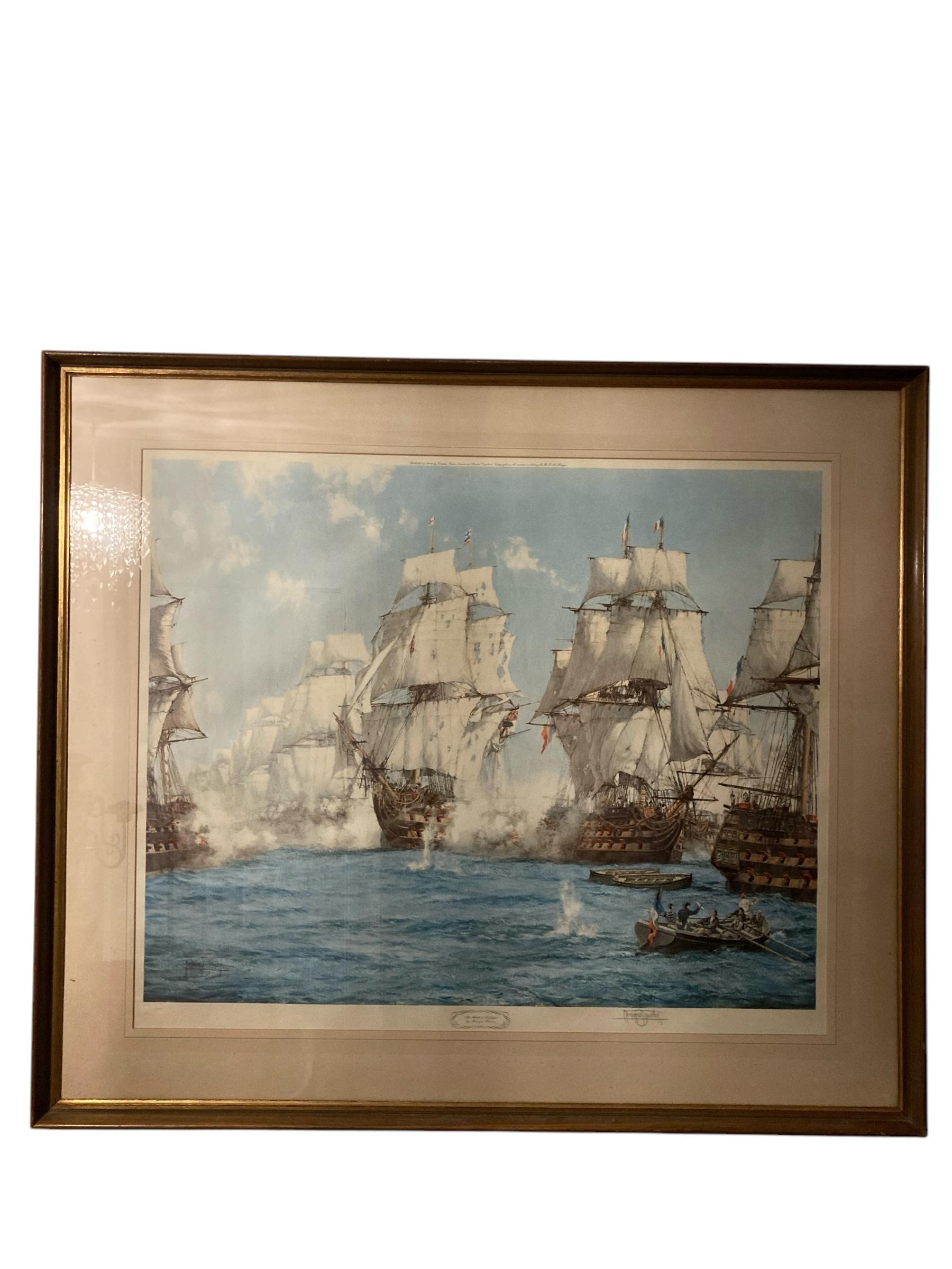 Gran Cuadro Firmado Batalla de Trafalger por Montague Dawson. en venta 2