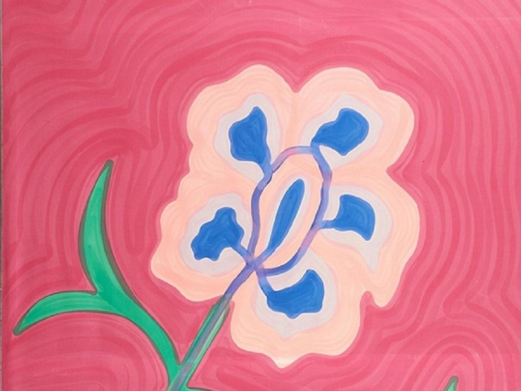 Moderne Grande fleur originale peinte à la main sur tissu, signée et encadrée par Livio De Simone en vente