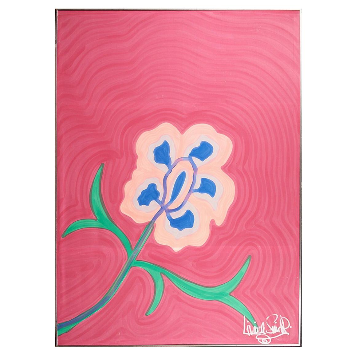 Large, Signed, Framed Livio De Simone Original Hand Painted Flower on Fabric For Sale
