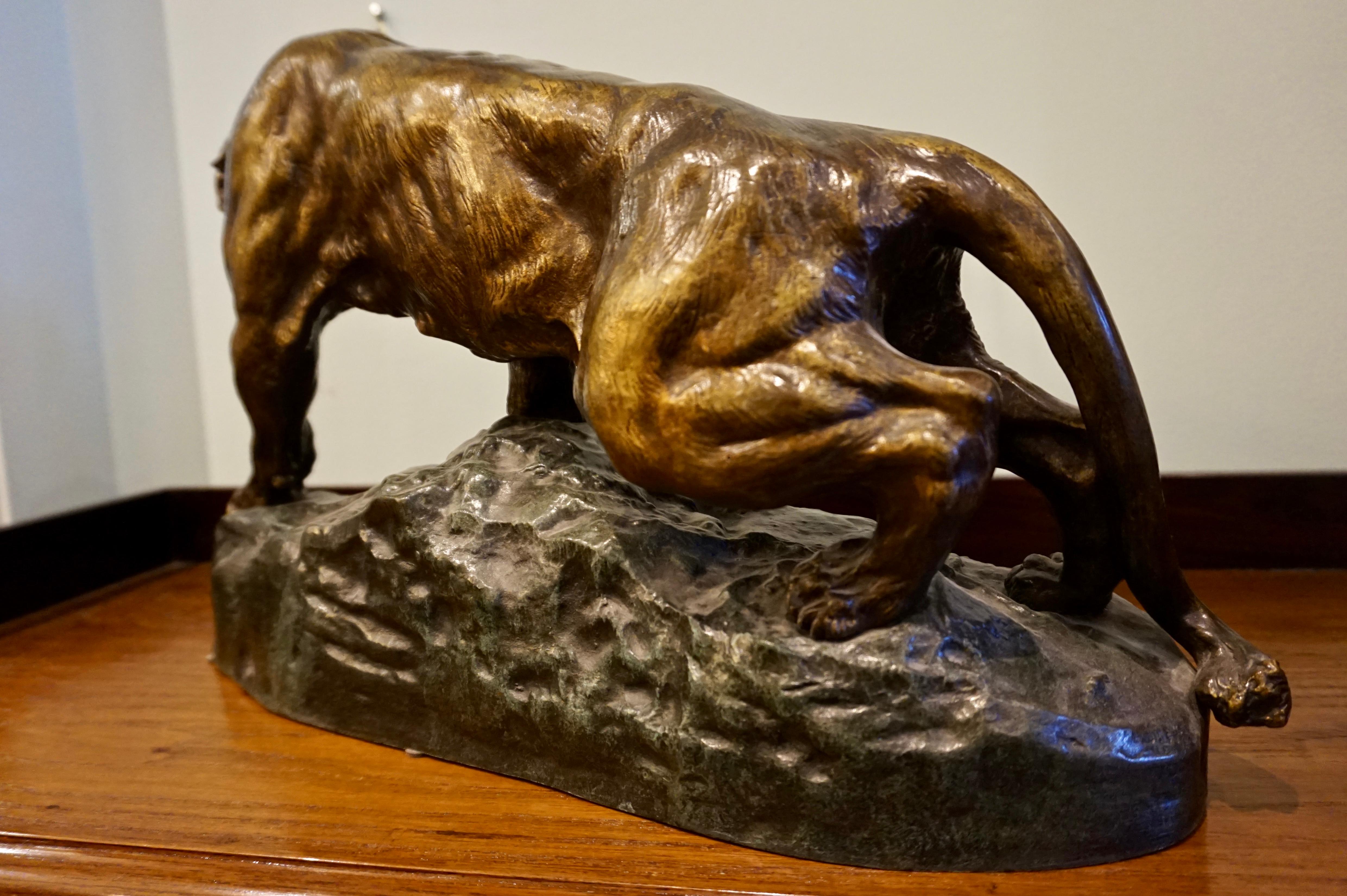 Large Signed French Bronze Art Deco Panther Sculpture By Thomas Francois Cartier For Sale 1