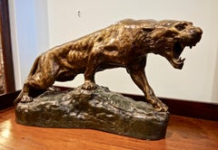 Gran escultura de pantera Art Déco francesa de bronce firmada por Thomas Francois-Cartier