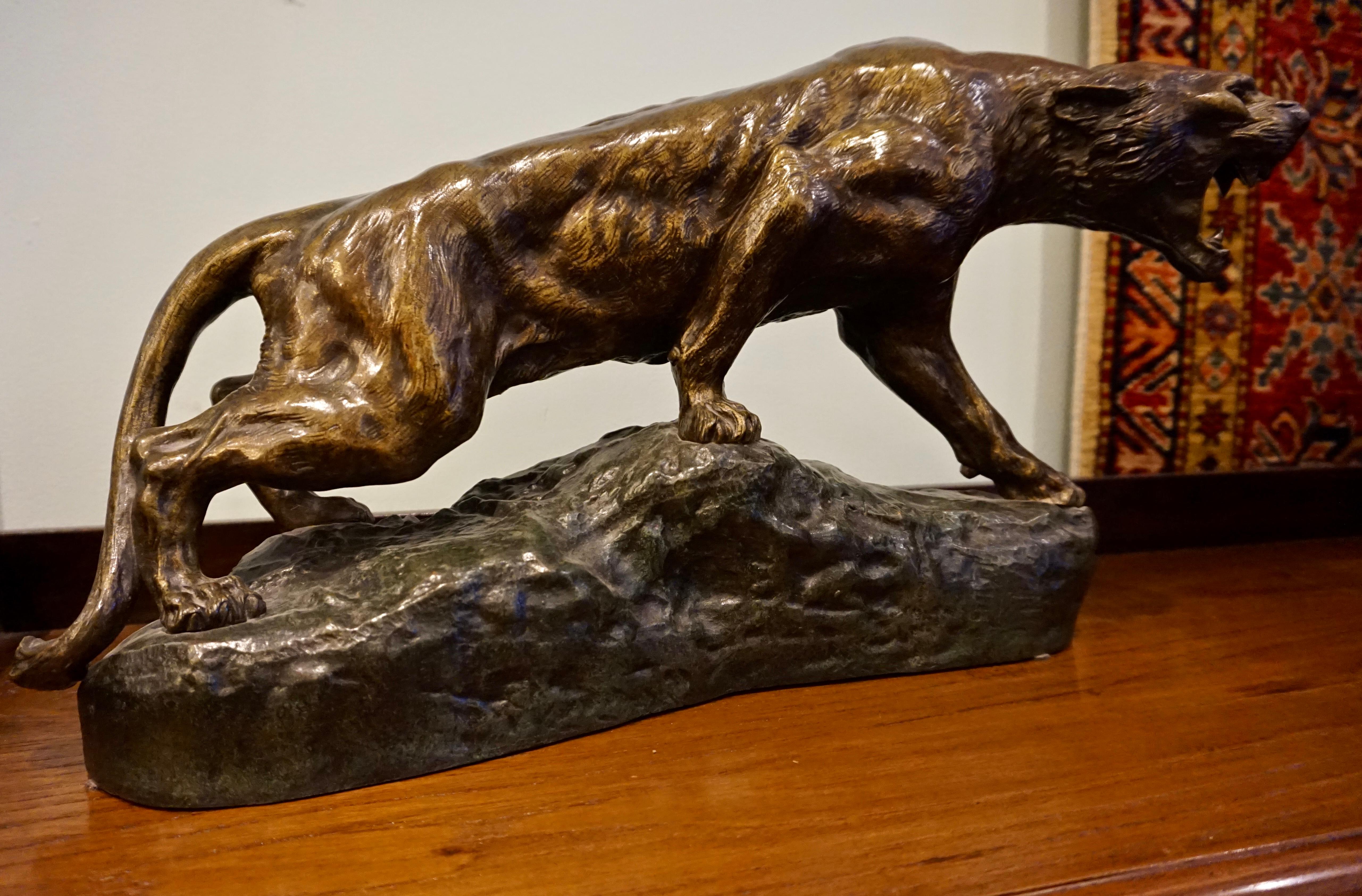 Hand-Crafted Large Signed French Bronze Art Deco Panther Sculpture By Thomas Francois Cartier For Sale