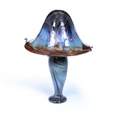Large Signed French Iridescent Art Glass Mushroom Lamp
