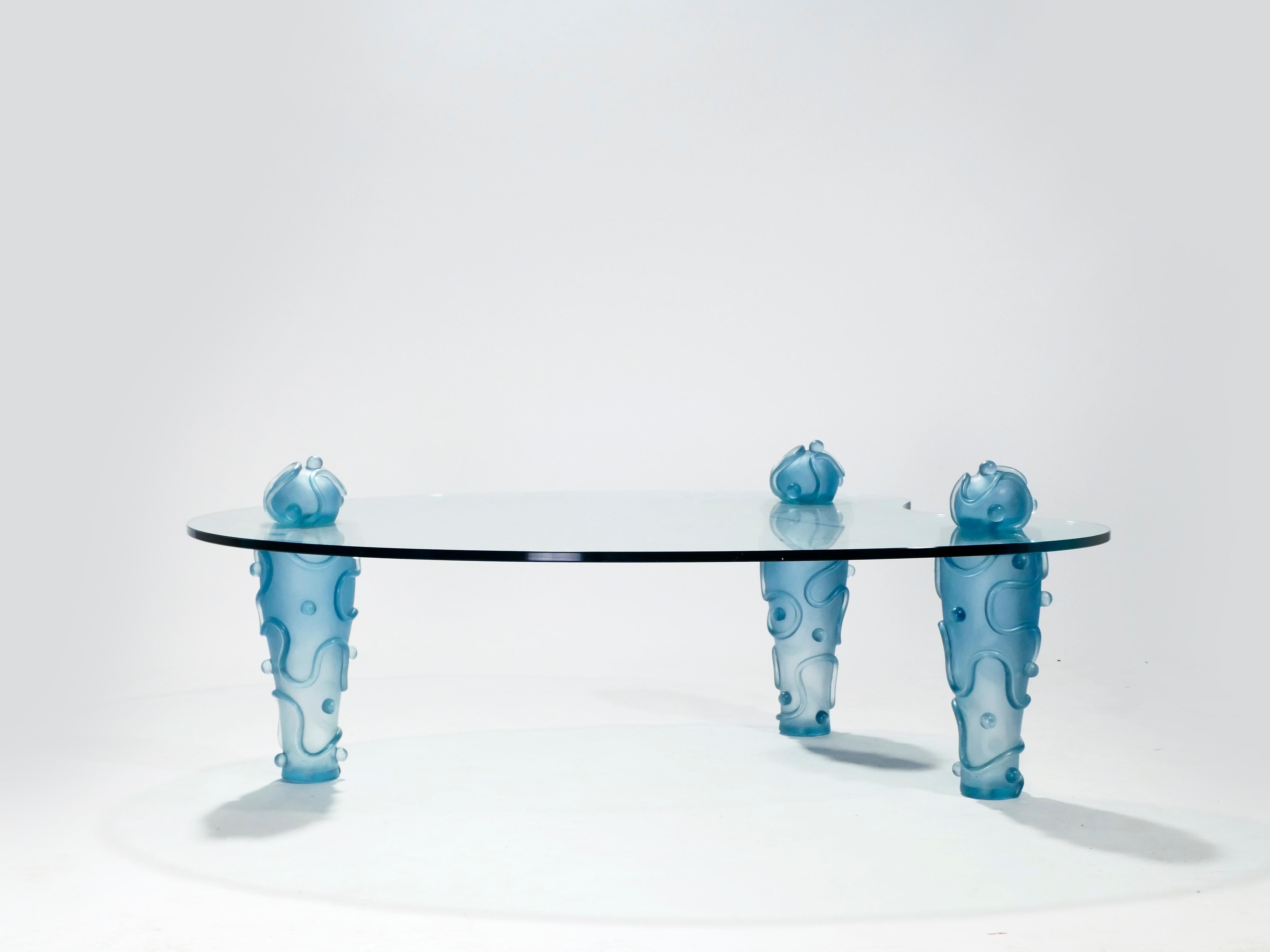 French Large Signed Glass Coffee Table by Garouste & Bonetti, 1990s