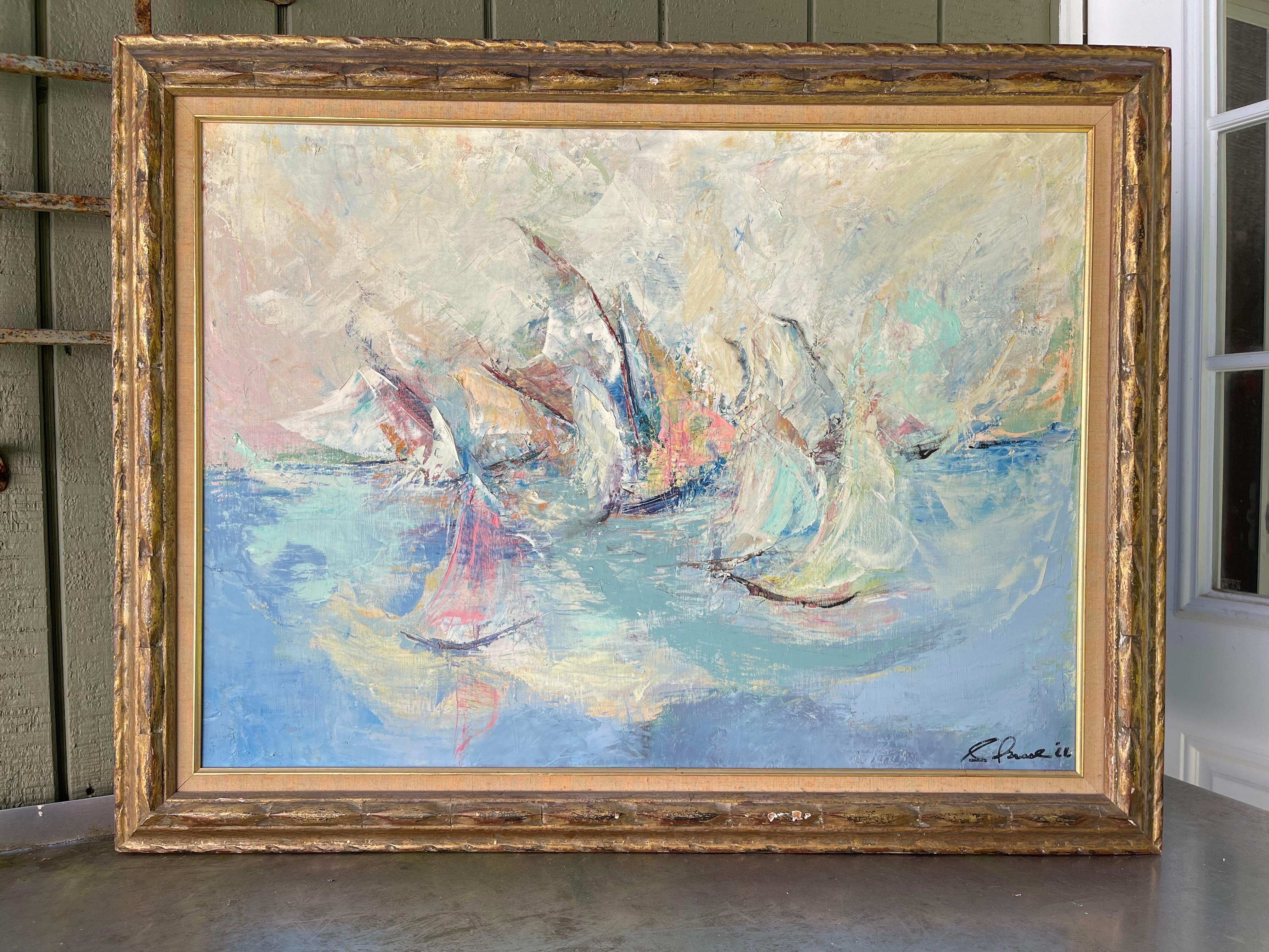 Gran Pintura al Impasto de Veleros Firmada en Bueno estado para la venta en Redding, CT