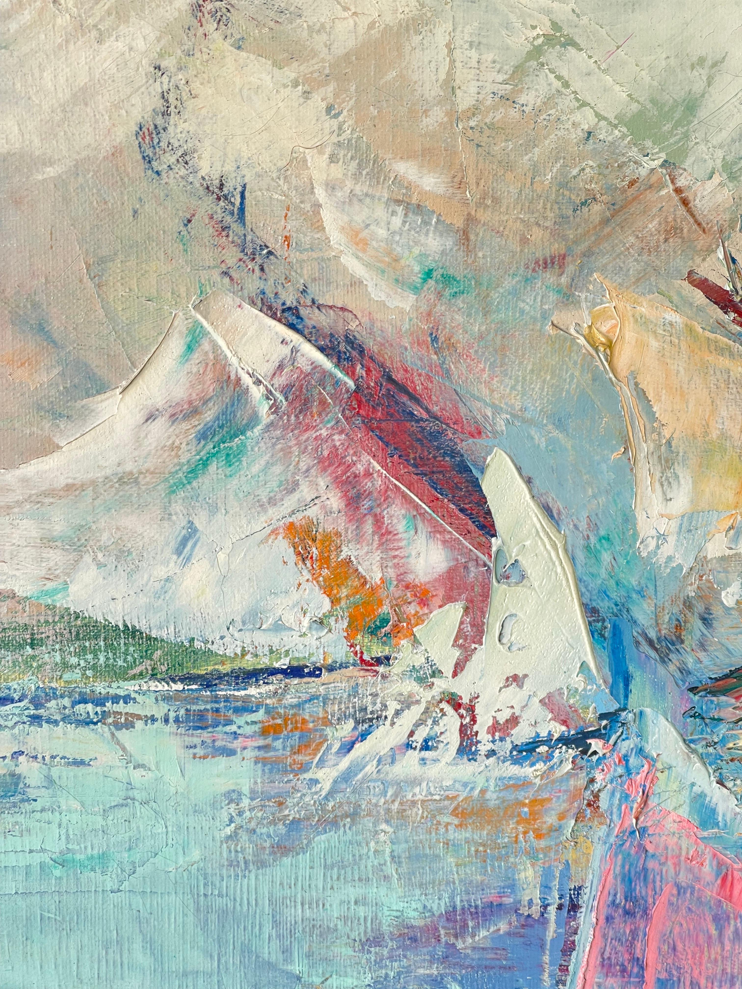 Gran Pintura al Impasto de Veleros Firmada en venta 1
