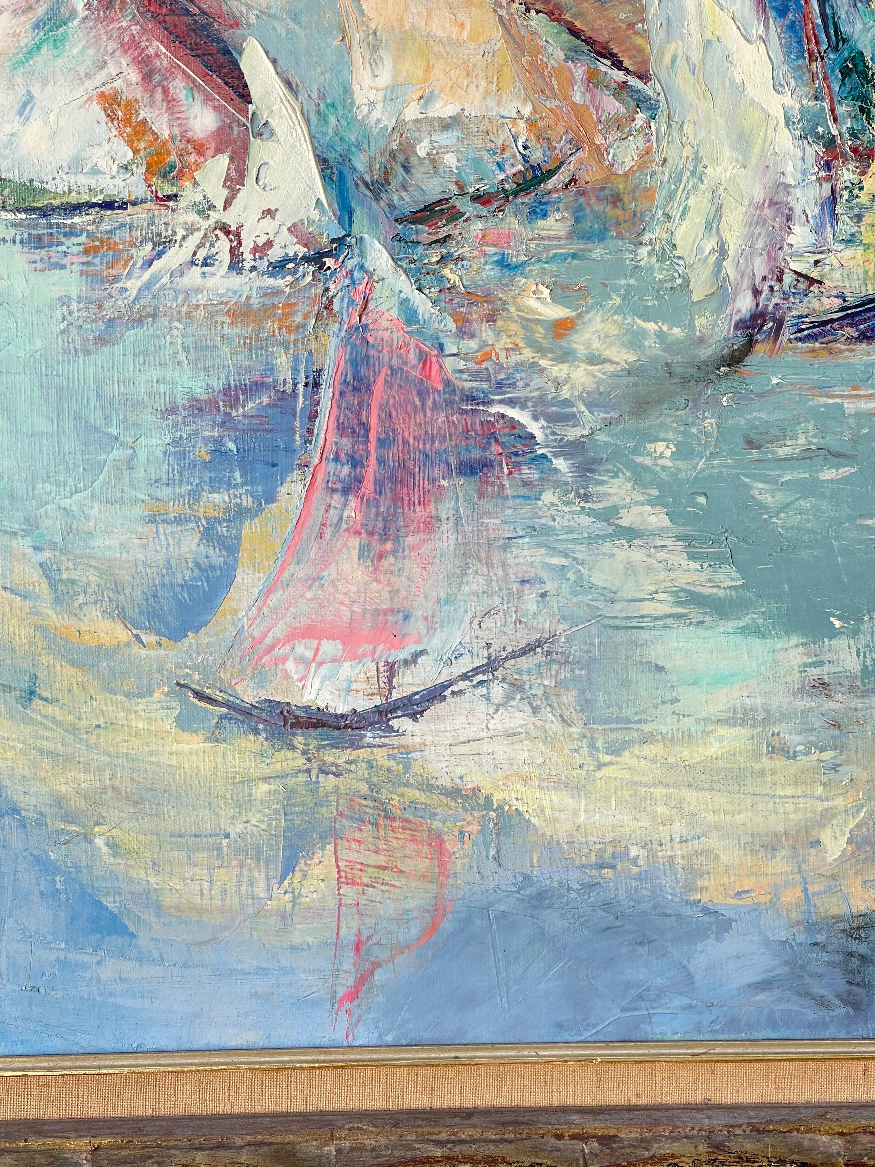 Gran Pintura al Impasto de Veleros Firmada en venta 2