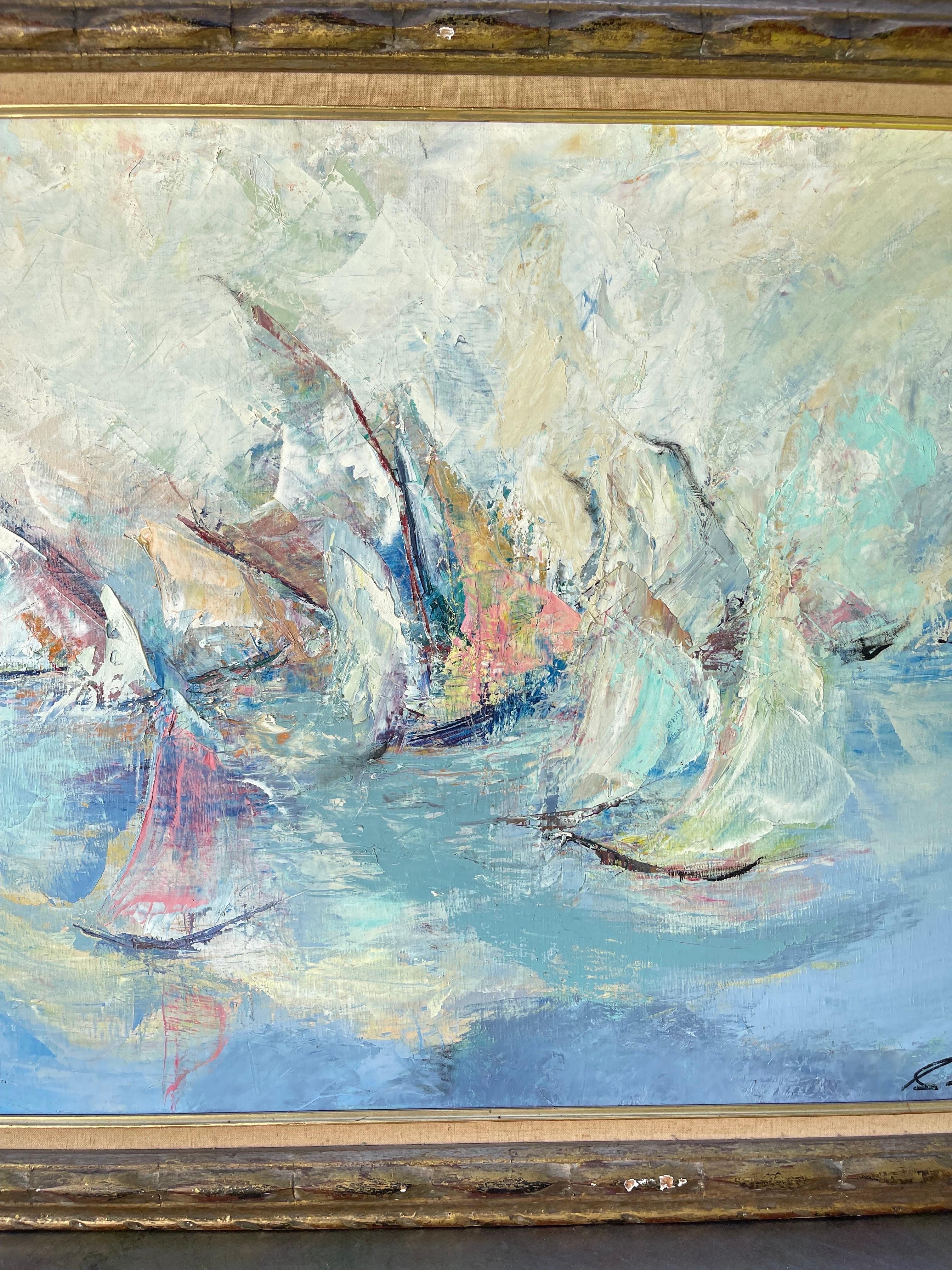 Gran Pintura al Impasto de Veleros Firmada en venta 3