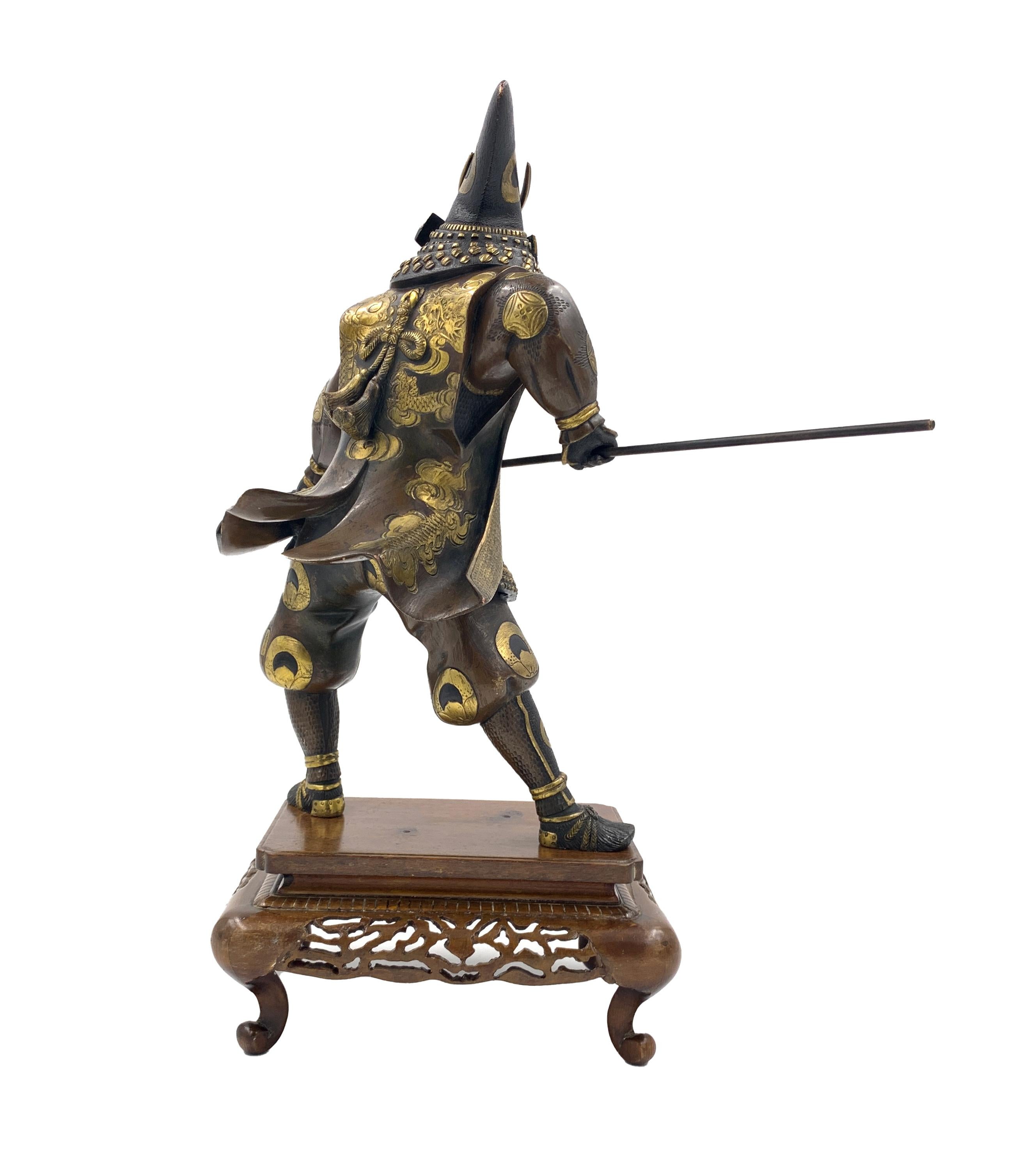 Large Signed Japanese Parcel Gilt Bronze Figure, Meiji Period In Good Condition In London, GB