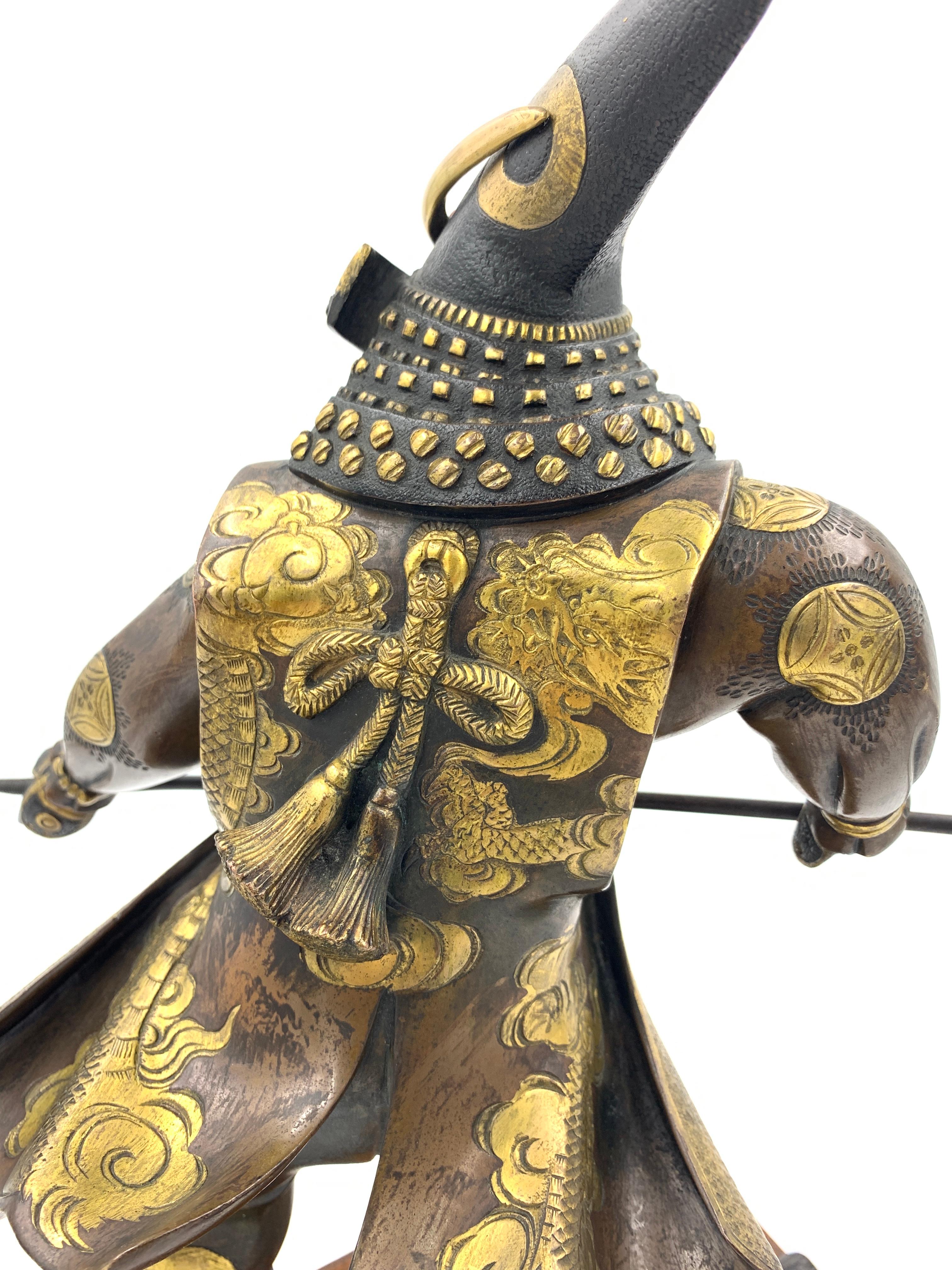 Large Signed Japanese Parcel Gilt Bronze Figure, Meiji Period 1