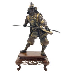 Large Signed Japanese Parcel Gilt Bronze Figure, Meiji Period