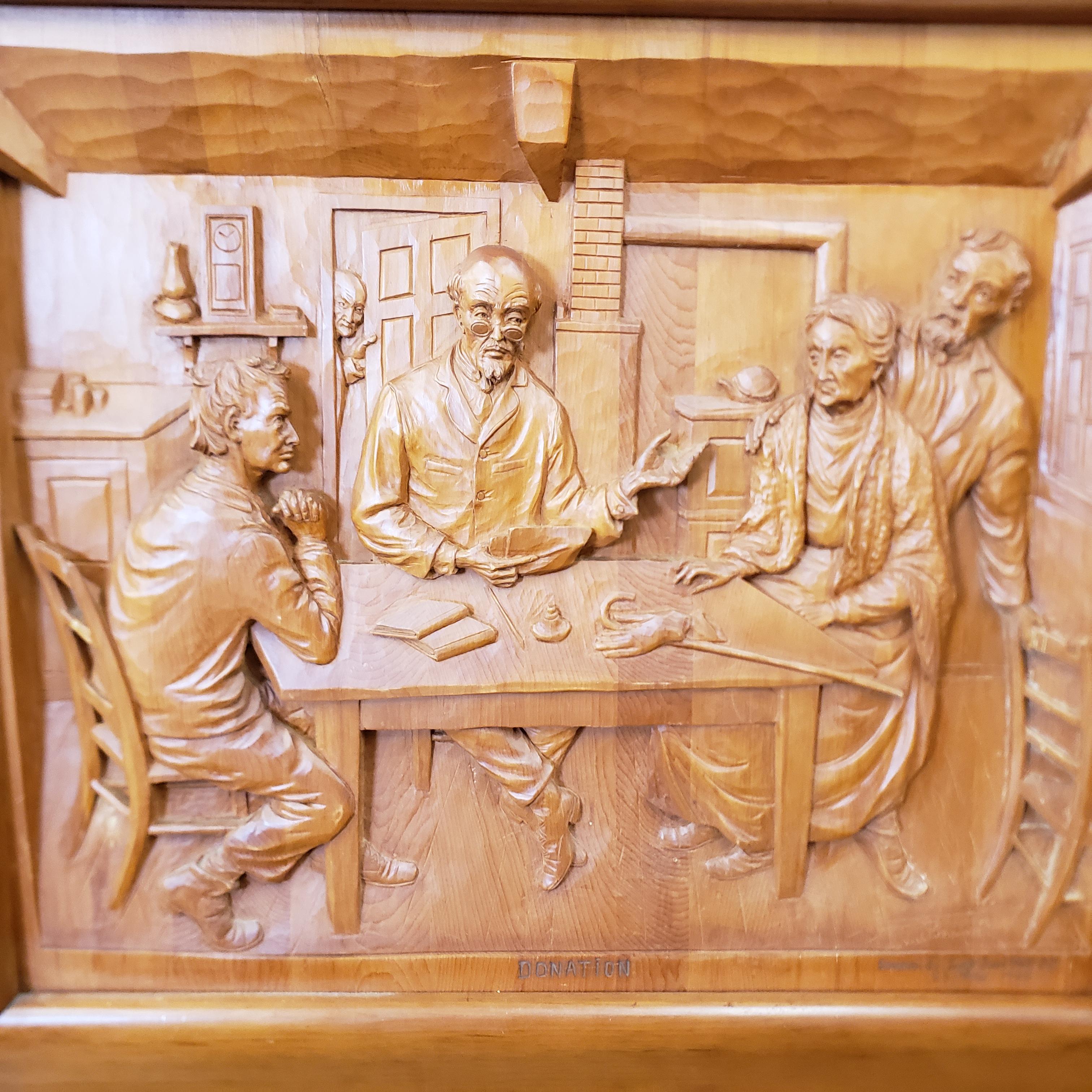 Hand-Carved Large Signed Jean-Julien Bourgault Quebec Folk Art Carved Wall Hanging Donation