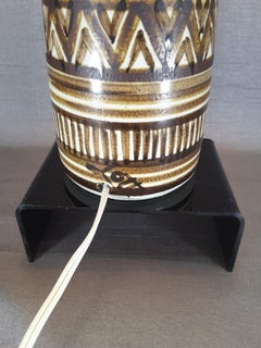 Large Signed Lotte & Gunnar Bostlund Table Lamp, Tribal Pattern, 1960s
