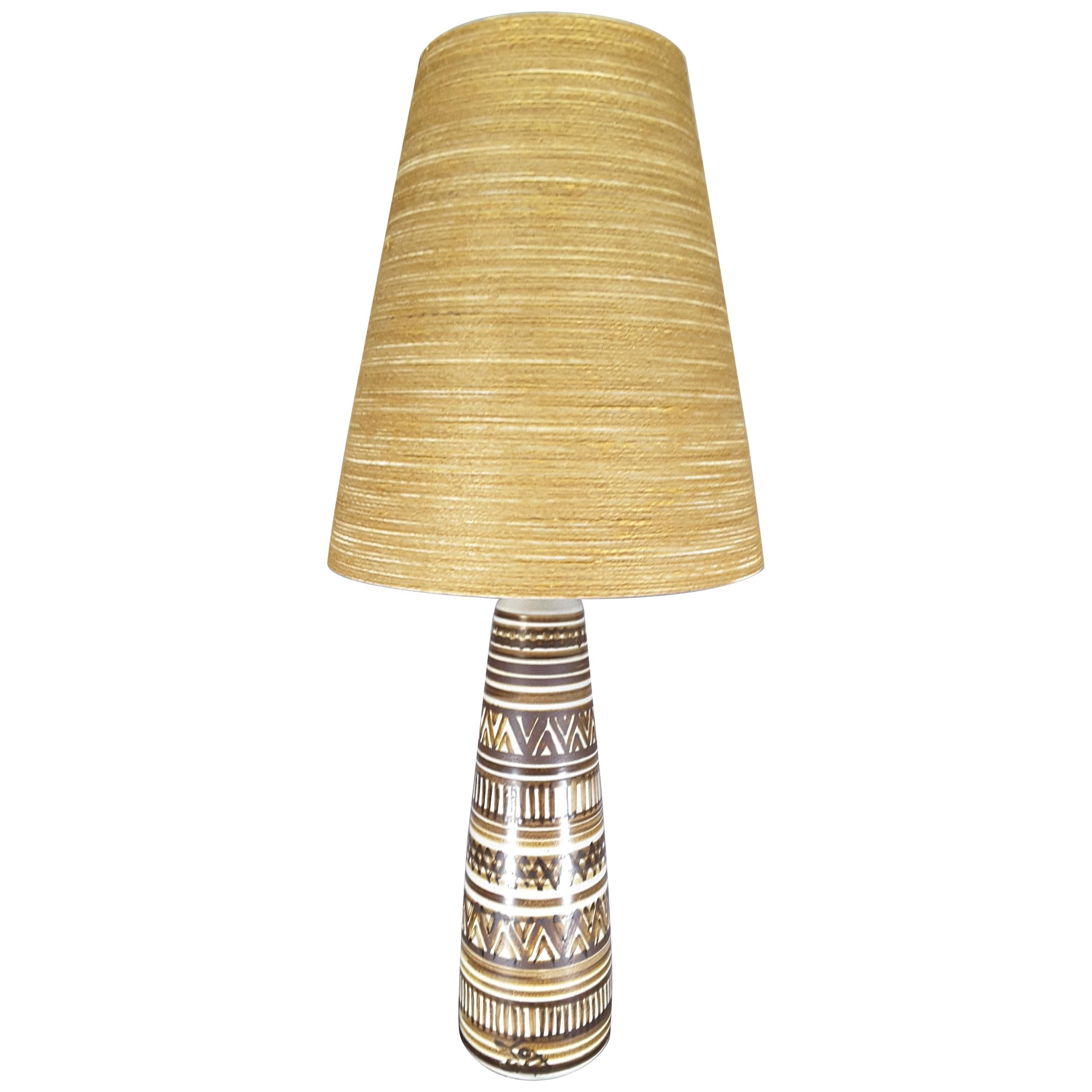 Large Signed Lotte & Gunnar Bostlund Table Lamp, Tribal Pattern, 1960s