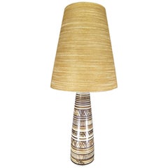 Vintage Large Signed Lotte & Gunnar Bostlund Table Lamp, Tribal Pattern, 1960s