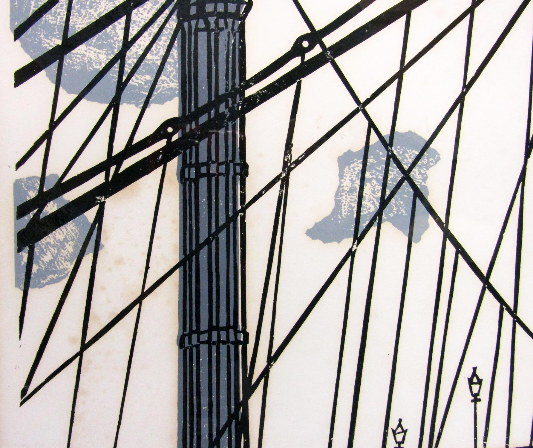 Großer signierter modernistischer Linocut von Edward Bawden „The Albert Bridge“ 16/75, signiert im Angebot 3