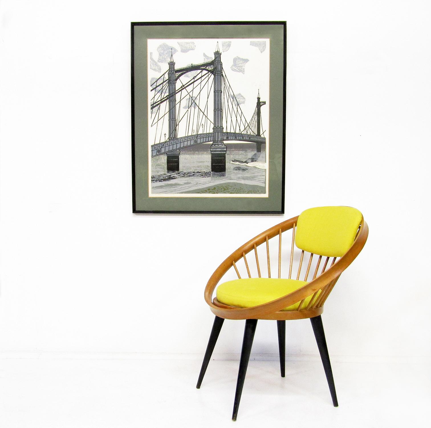 Großer signierter modernistischer Linocut von Edward Bawden „The Albert Bridge“ 16/75, signiert (Moderne) im Angebot