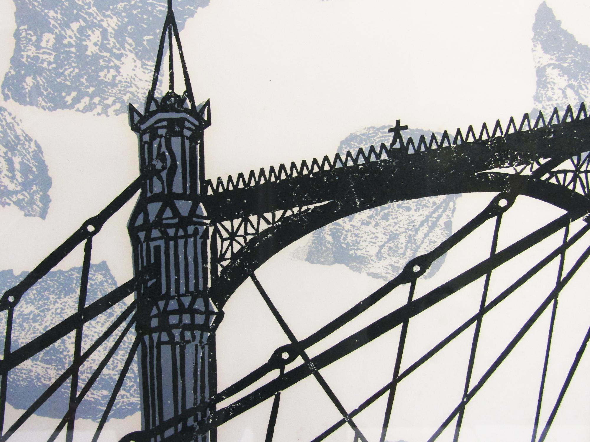 Großer signierter modernistischer Linocut von Edward Bawden „The Albert Bridge“ 16/75, signiert im Angebot 1