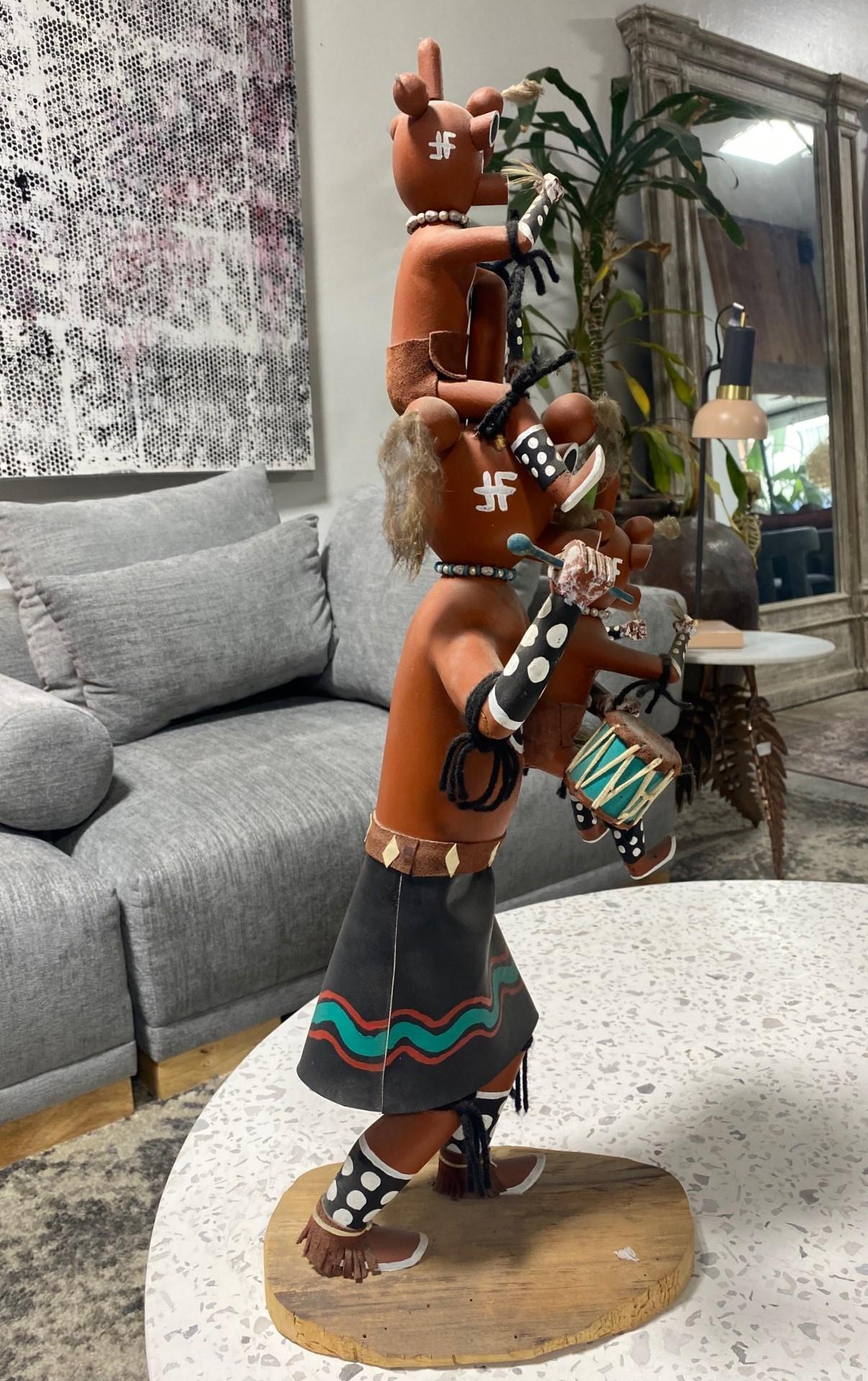 Large Signed Native American Hopi Original Mudhead Kachina Katsina Doll on Stand For Sale 7