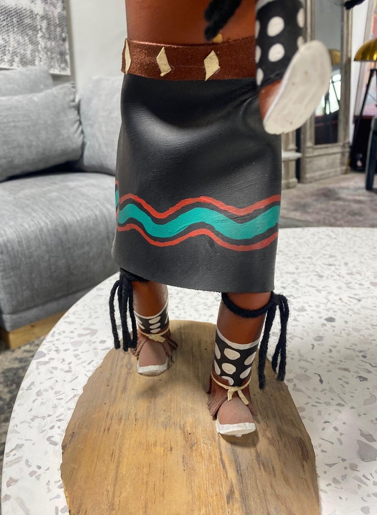 Large Signed Native American Hopi Original Mudhead Kachina Doll on Stand For Sale 2
