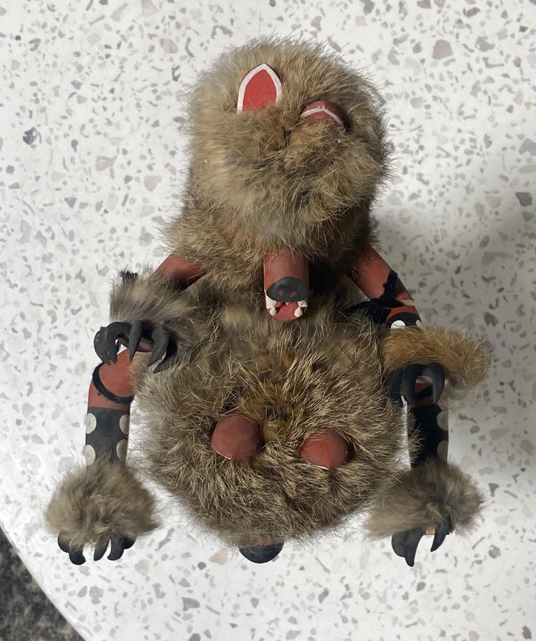 Large Signed Native American Hopi Original Wolf Kachina Doll on Stand 11