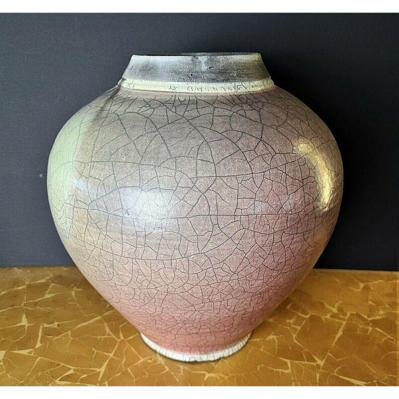 Unknown Large Signed Native American Style Raku Pottery Vase For Sale