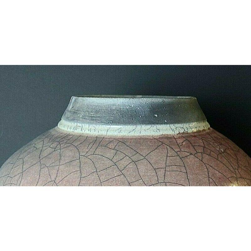 Late 20th Century Large Signed Native American Style Raku Pottery Vase For Sale