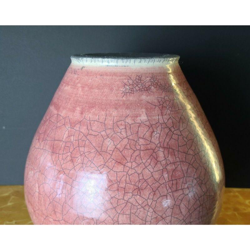 Ceramic Large Signed Native American Style Raku Pottery Vase For Sale