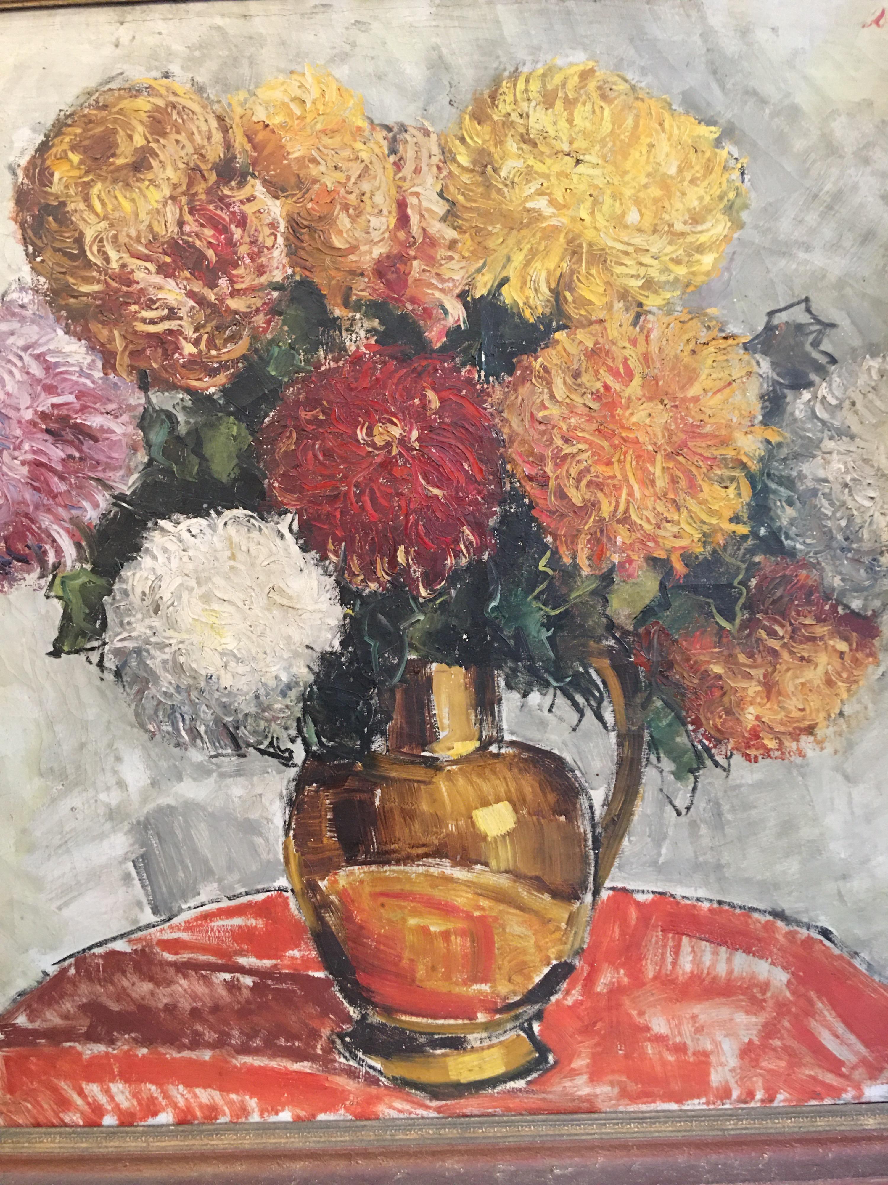 Really great scale painting! Vase full of Mums, Measures about 46