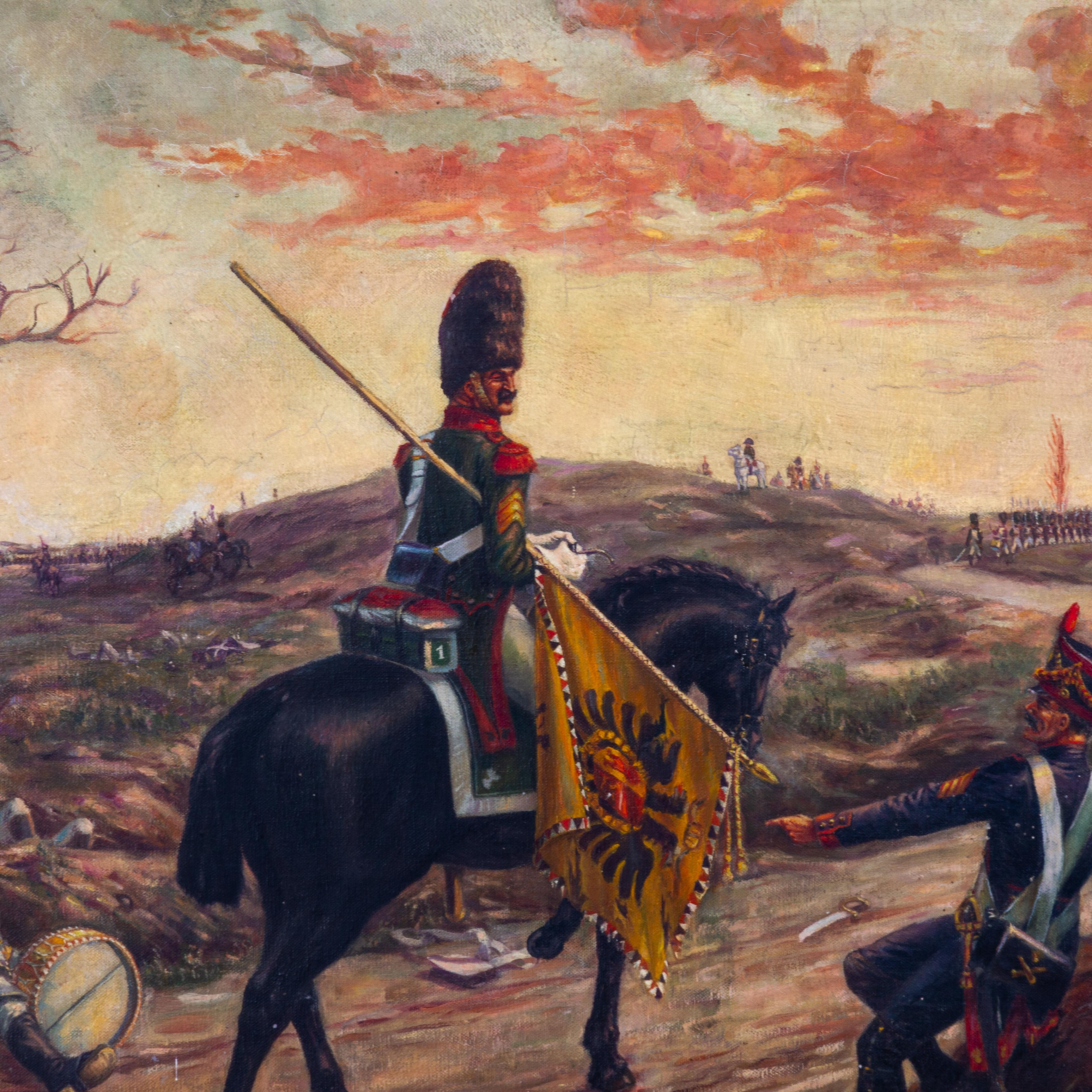 Signiertes Ölgemälde der französisch-österreichischen Napoleonischen Kriege 19. 
Abmessungen: 85 x 72 cm, gerahmt.
Insgesamt guter Zustand
Aus einer privaten Sammlung.
Kostenloser internationaler Versand.