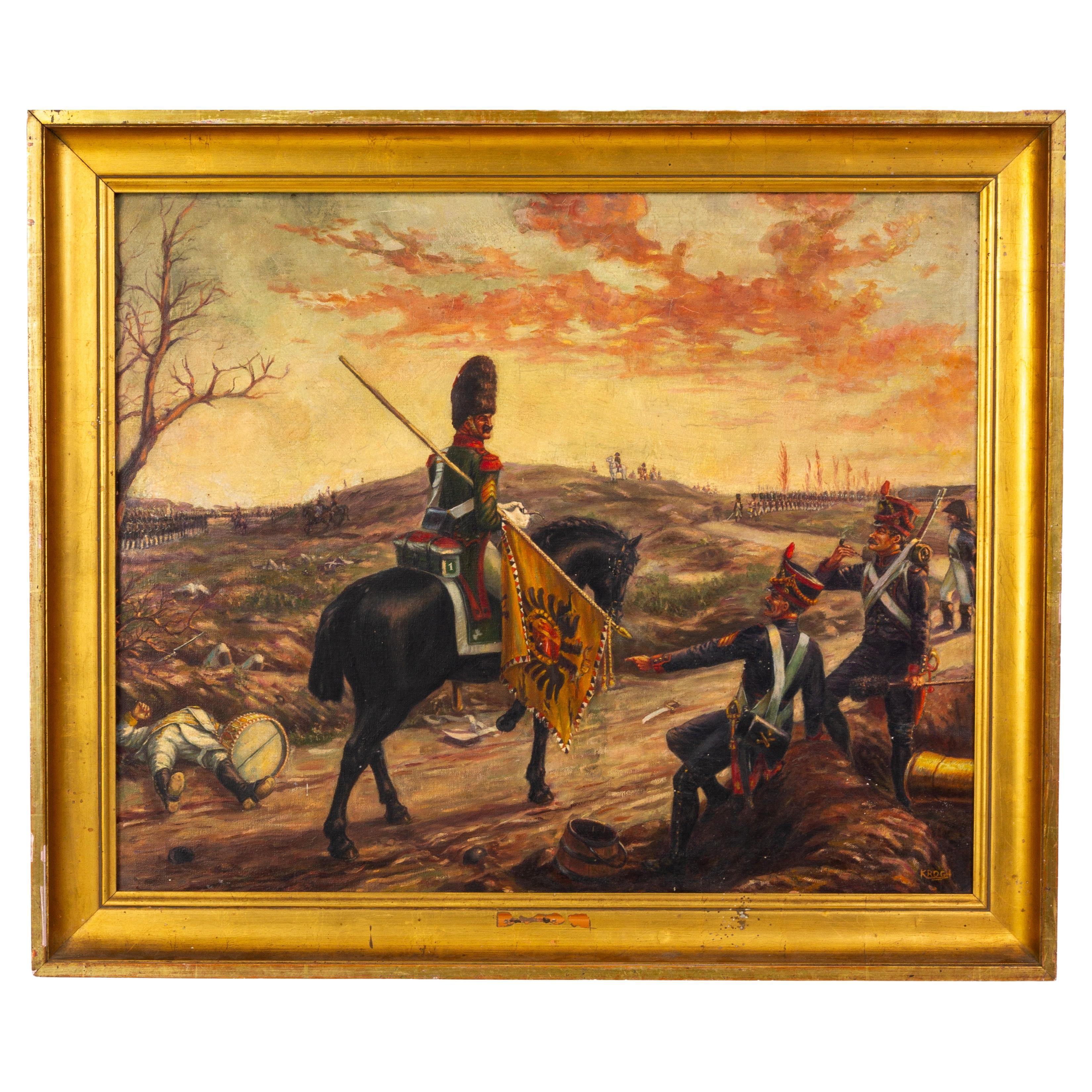Large Signed Oil Painting of Franco-Austrian Napoleonic Wars 19th Century  For Sale
