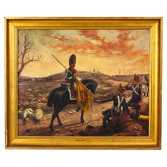 Antique Large Signed Oil Painting of Franco-Austrian Napoleonic Wars 19th Century 