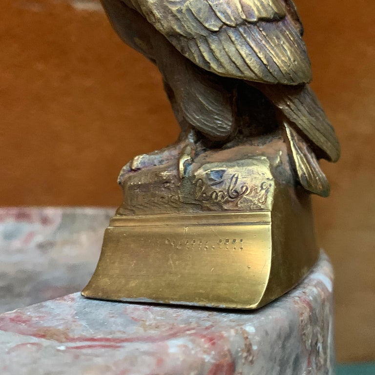 Large Signed Oval Marble Ashtray or Centerpiece With TwoBronze Eagles