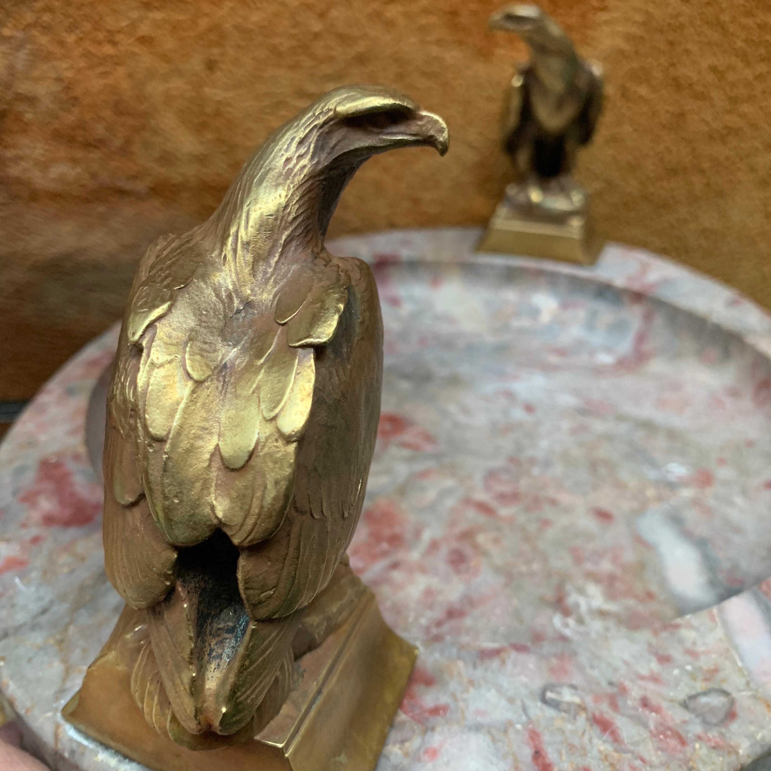Large Signed Oval Marble Ashtray or Centerpiece With Two-Bronze Eagles In Good Condition For Sale In Haddonfield, NJ