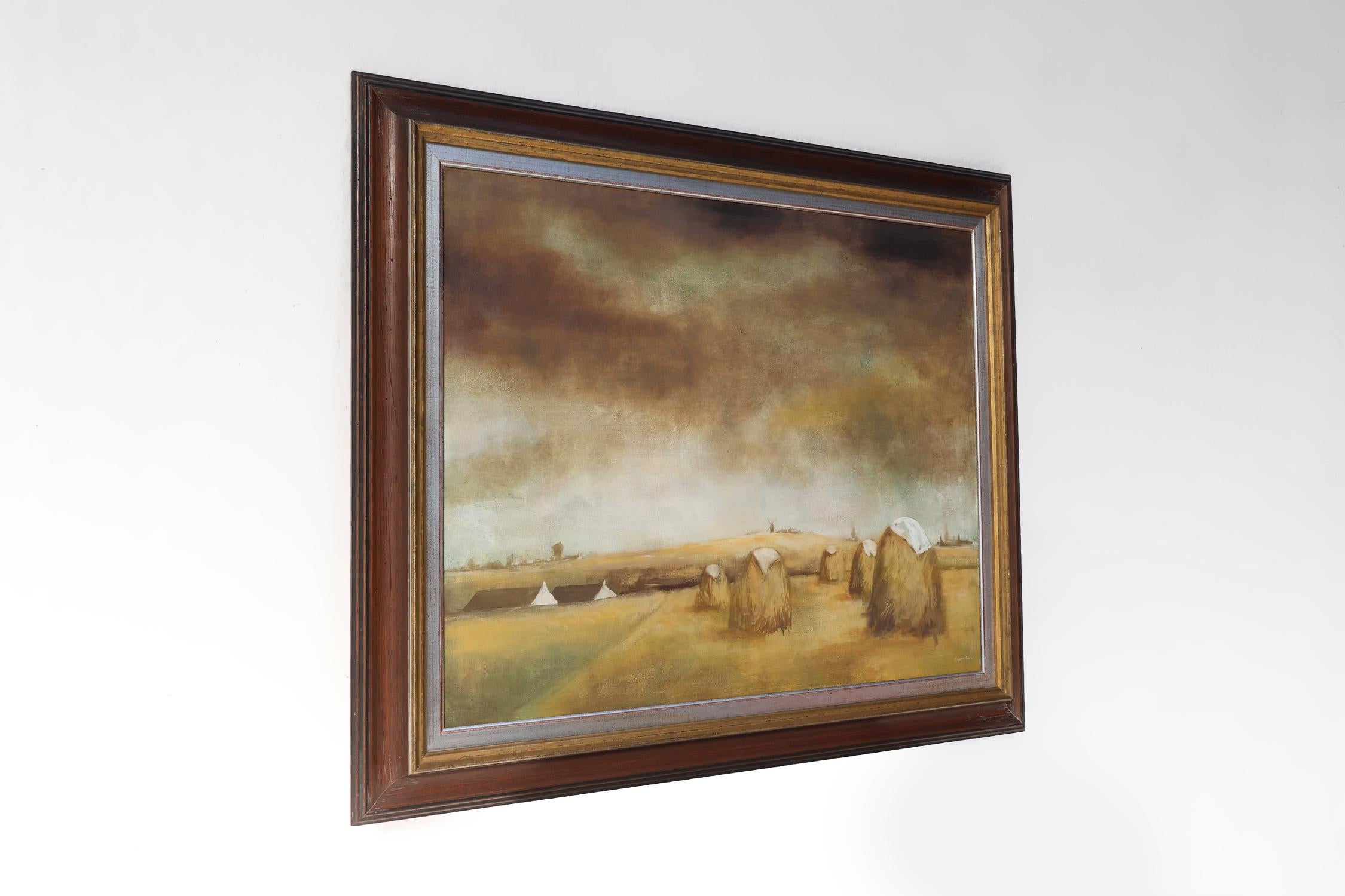 Großes signiertes Gemälde einer Heulandschaft des belgischen Malers Frank Bogaert (Holz) im Angebot