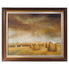 Gran cuadro firmado de un paisaje de heno del pintor belga Frank Bogaert