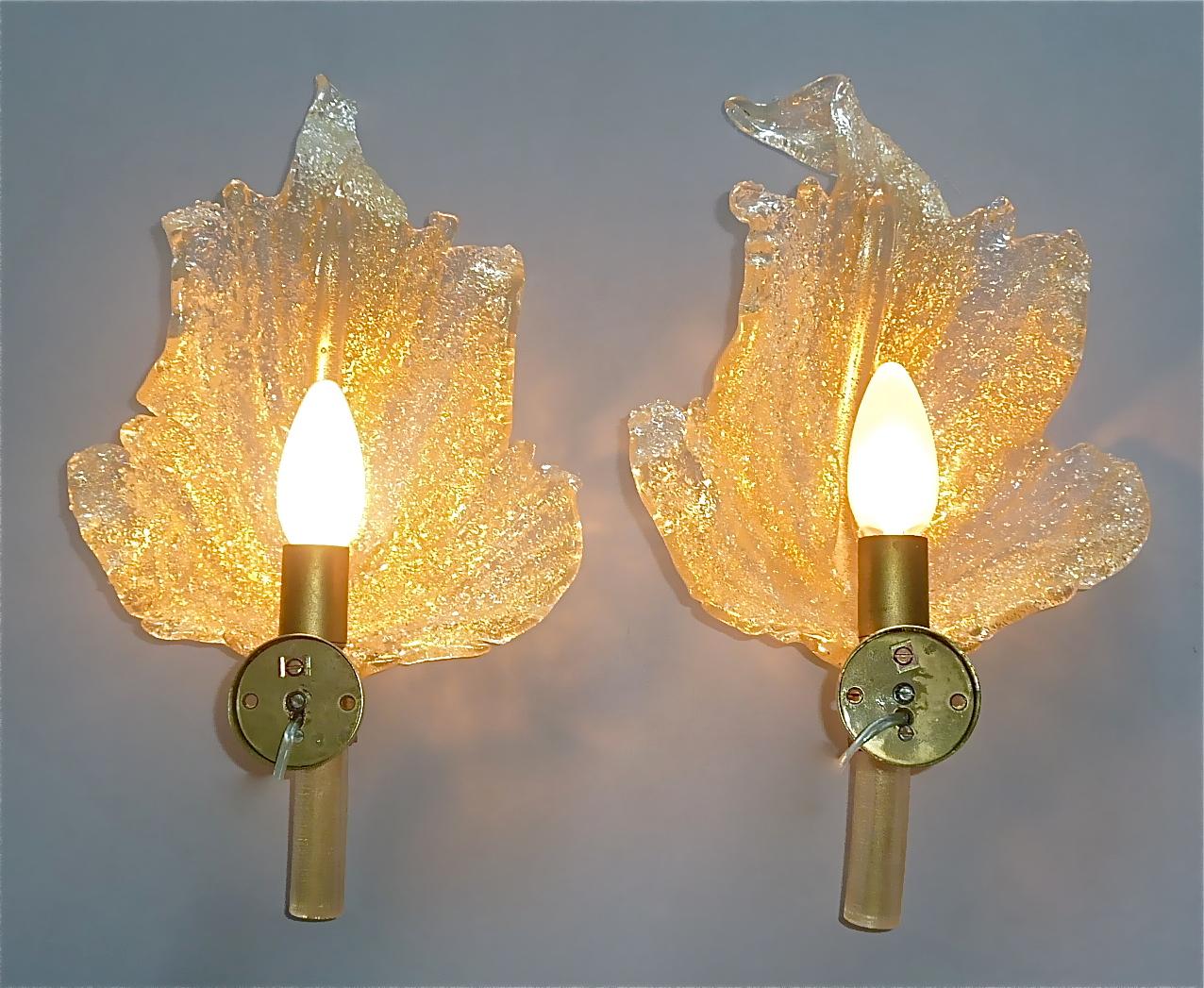 Large Signed Pair Barovier & Toso Leaf Sconces Italian Murano Glass Floral 1970s For Sale 8
