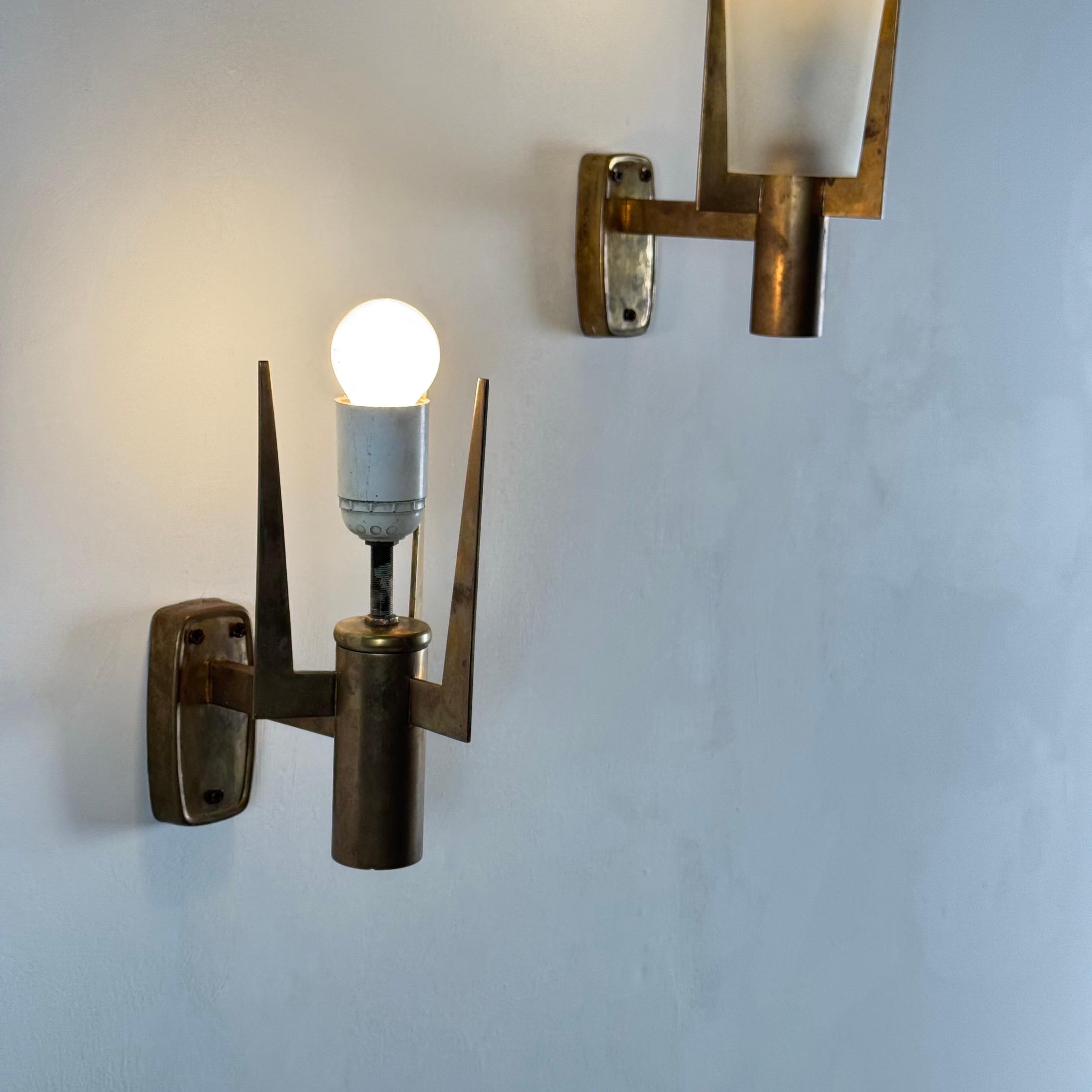 Large Signed Pair of Stilnovo Wall Sconces — Italy, circa 1950s For Sale 2