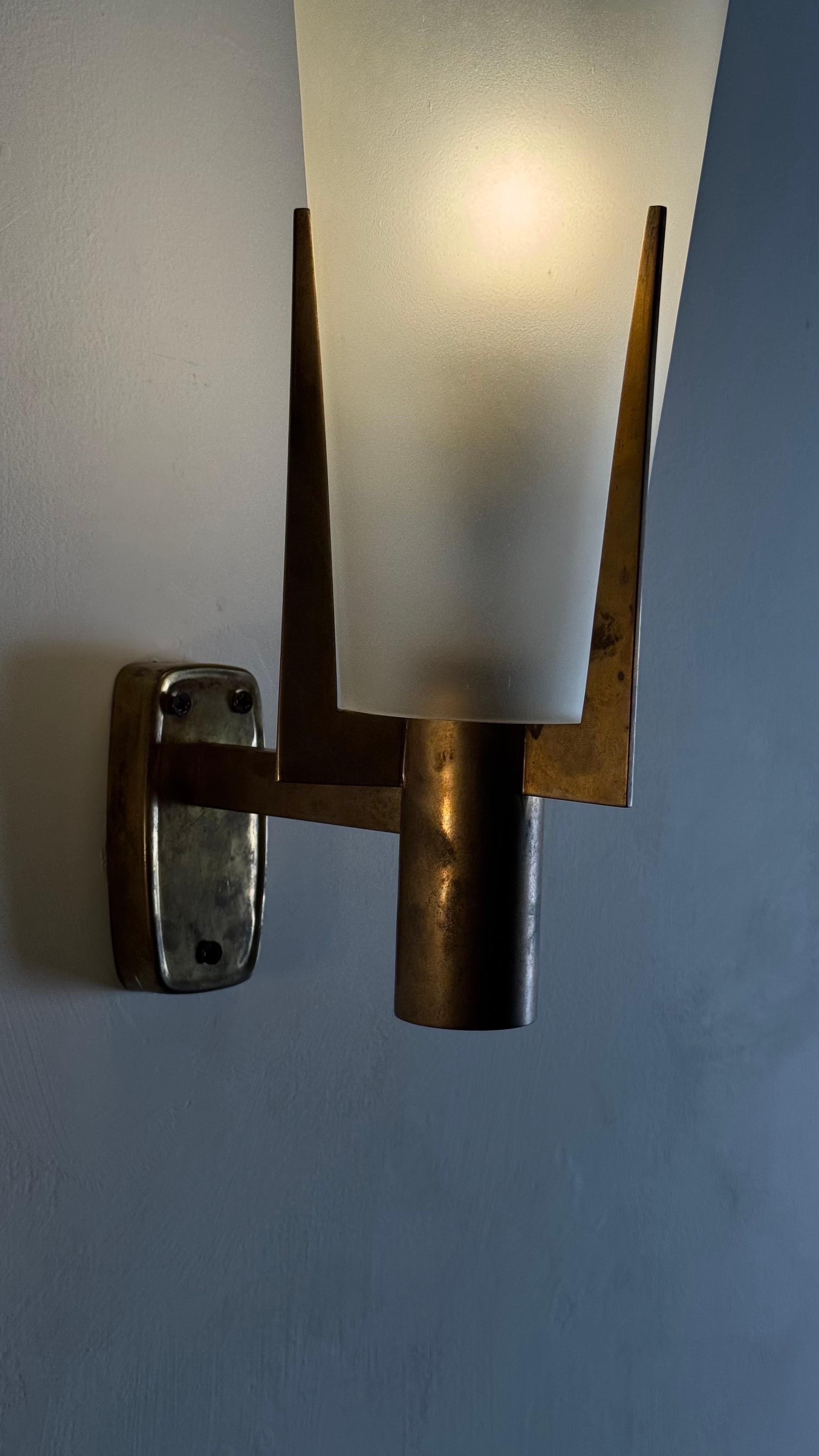 Large Signed Pair of Stilnovo Wall Sconces — Italy, circa 1950s For Sale 4
