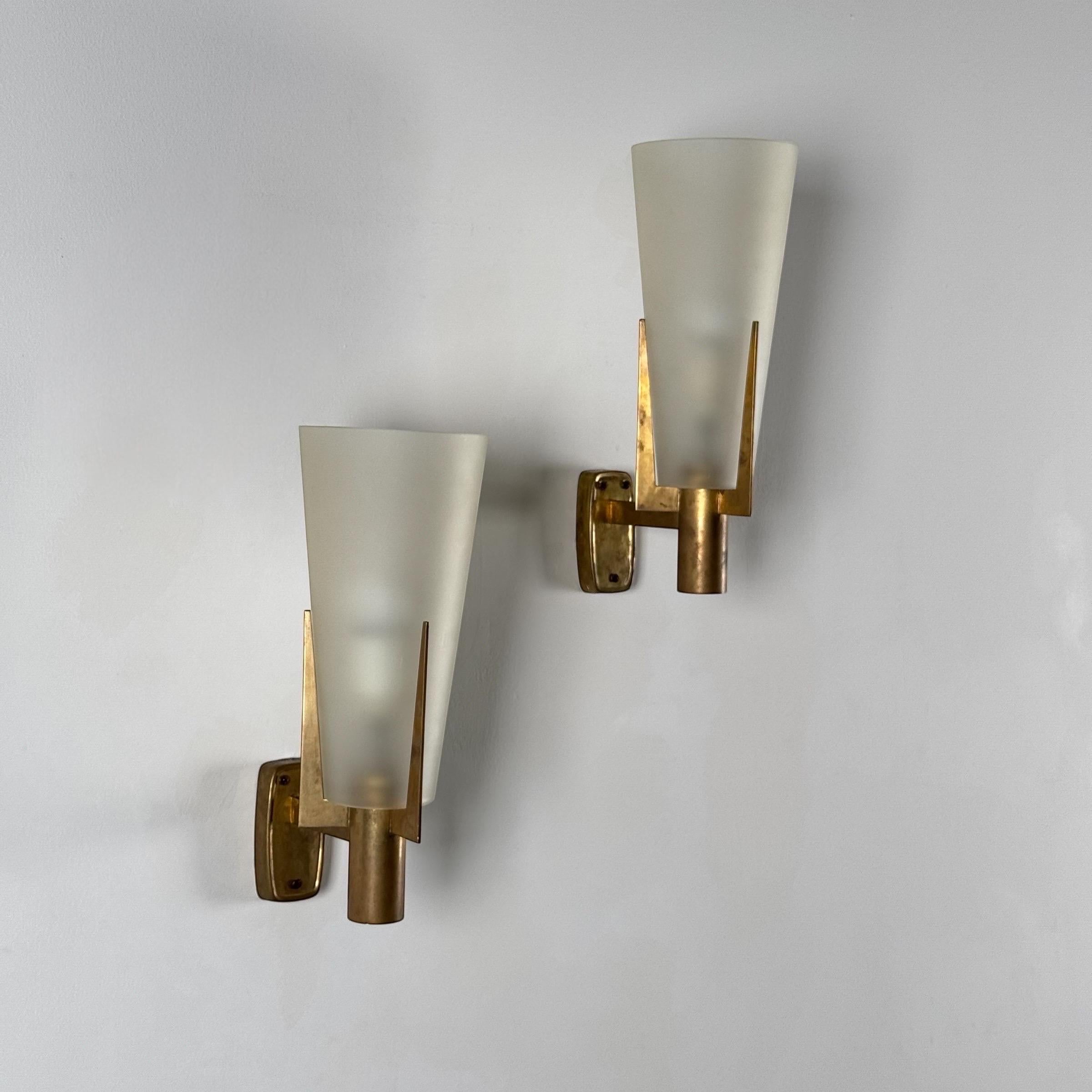 Italian Large Signed Pair of Stilnovo Wall Sconces — Italy, circa 1950s For Sale