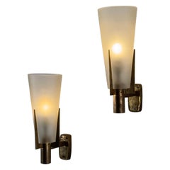 Large Signed Pair of Stilnovo Wall Sconces — Italy, circa 1950s
