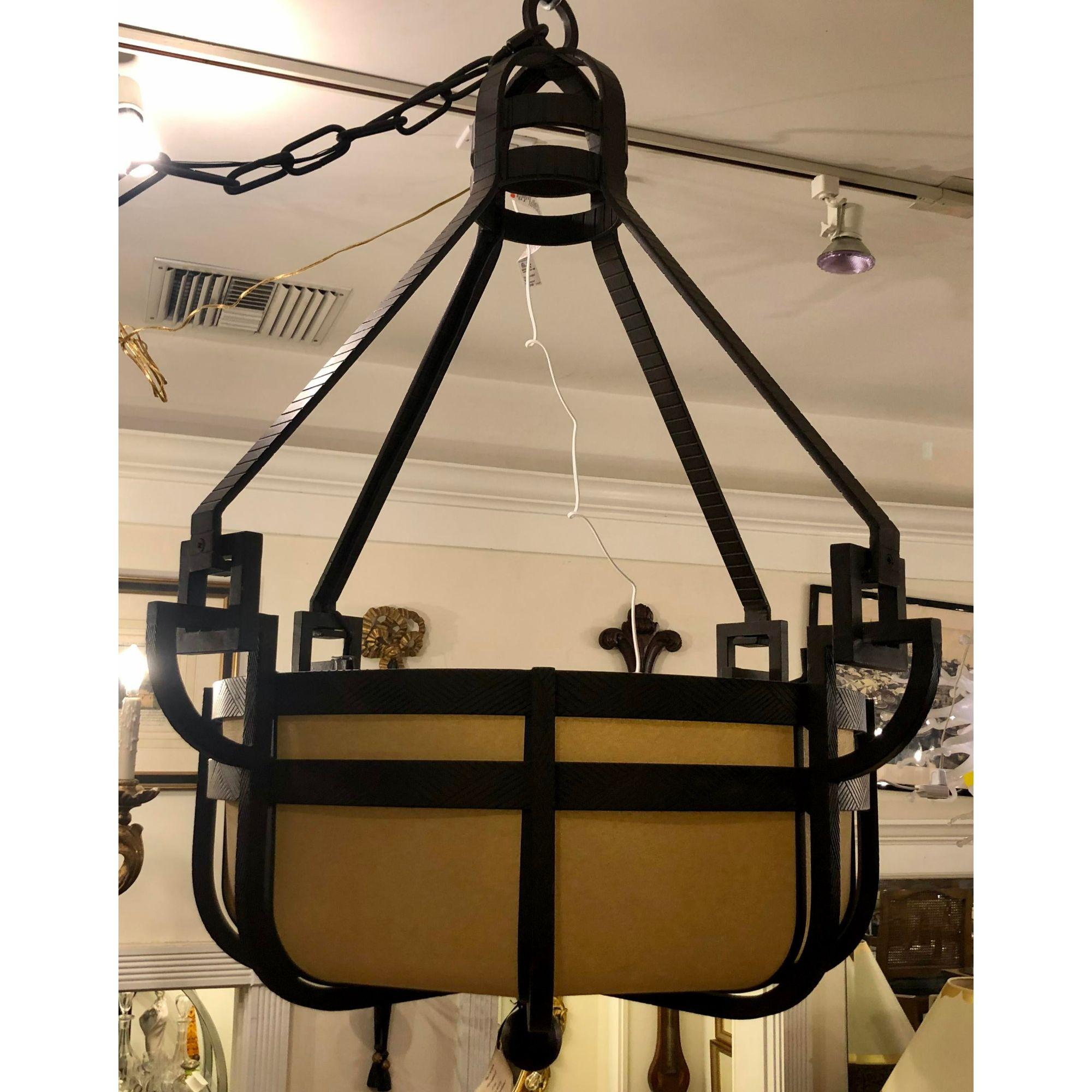 Paul ferrante pounded wrought iron Manhattan III chandelier.

Additional information: 
Materials: Wrought Iron.
Color: Black.
Brand: Paul Ferrante.
Designer: Paul Ferrante.
Period: 2000 - 2009.
Place of Origin: North America.
Styles: