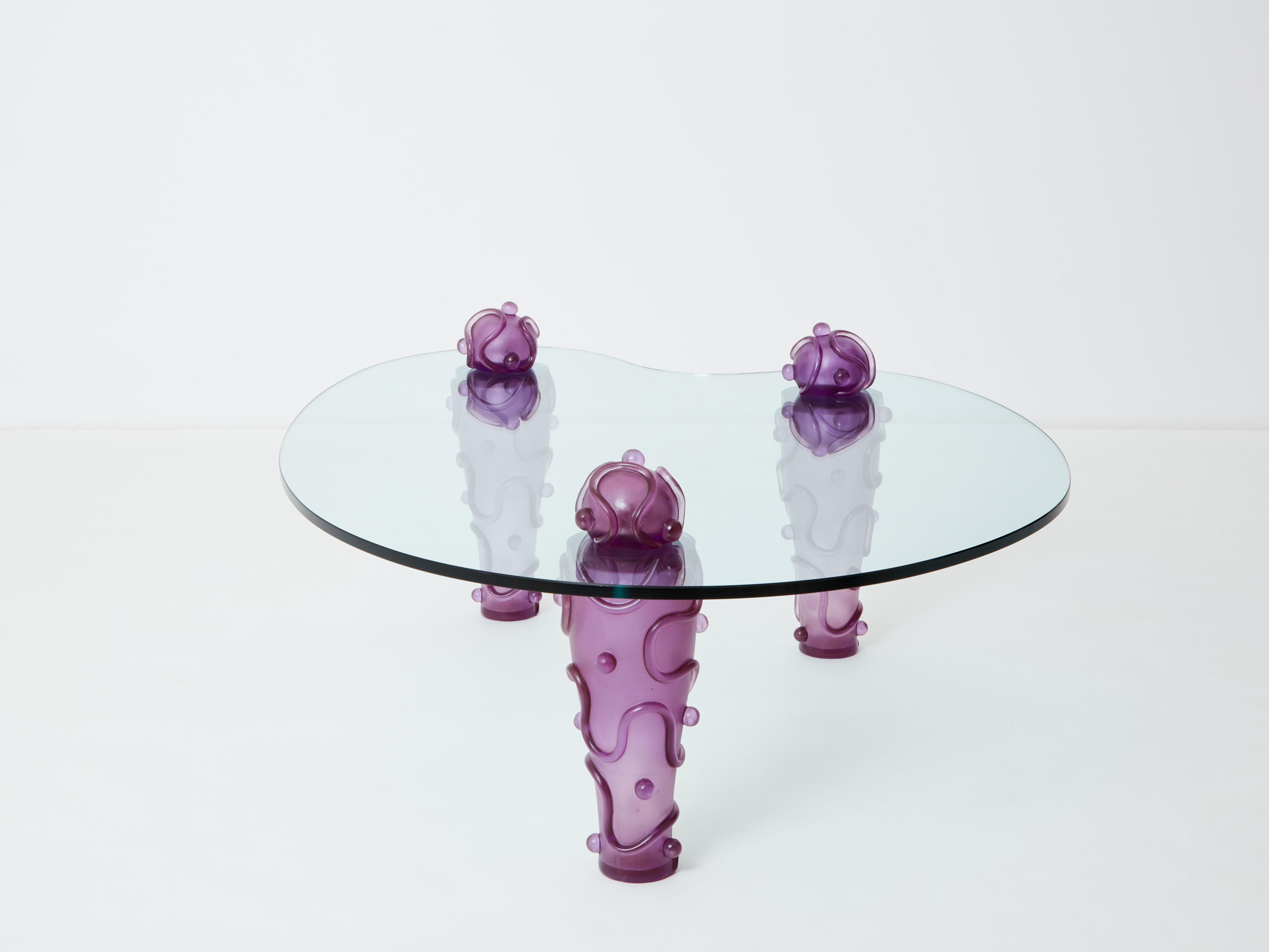 Large signed purple resin glass coffee table Garouste & Bonetti 1990s For Sale 2