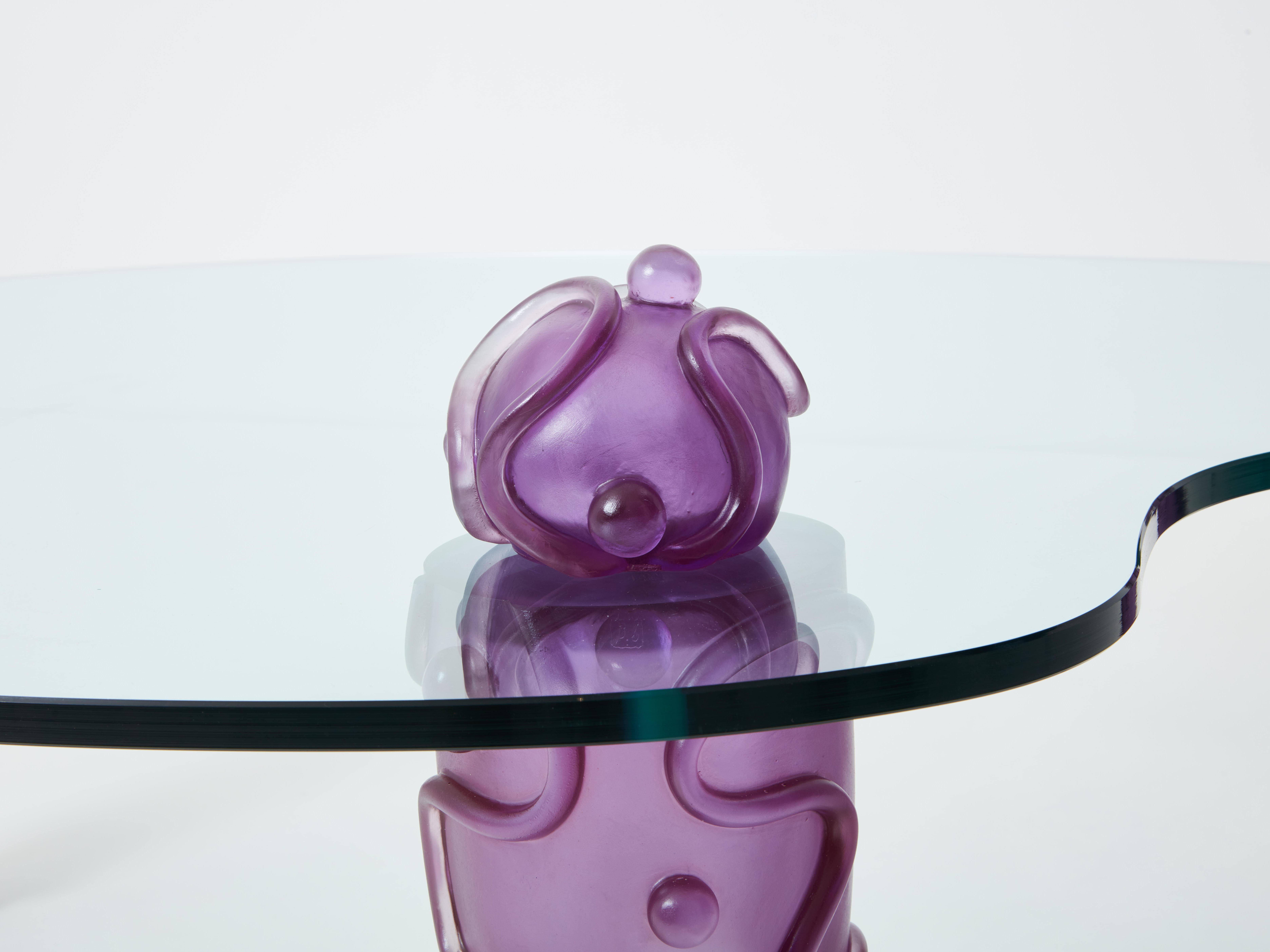Large signed purple resin glass coffee table Garouste & Bonetti 1990s For Sale 3