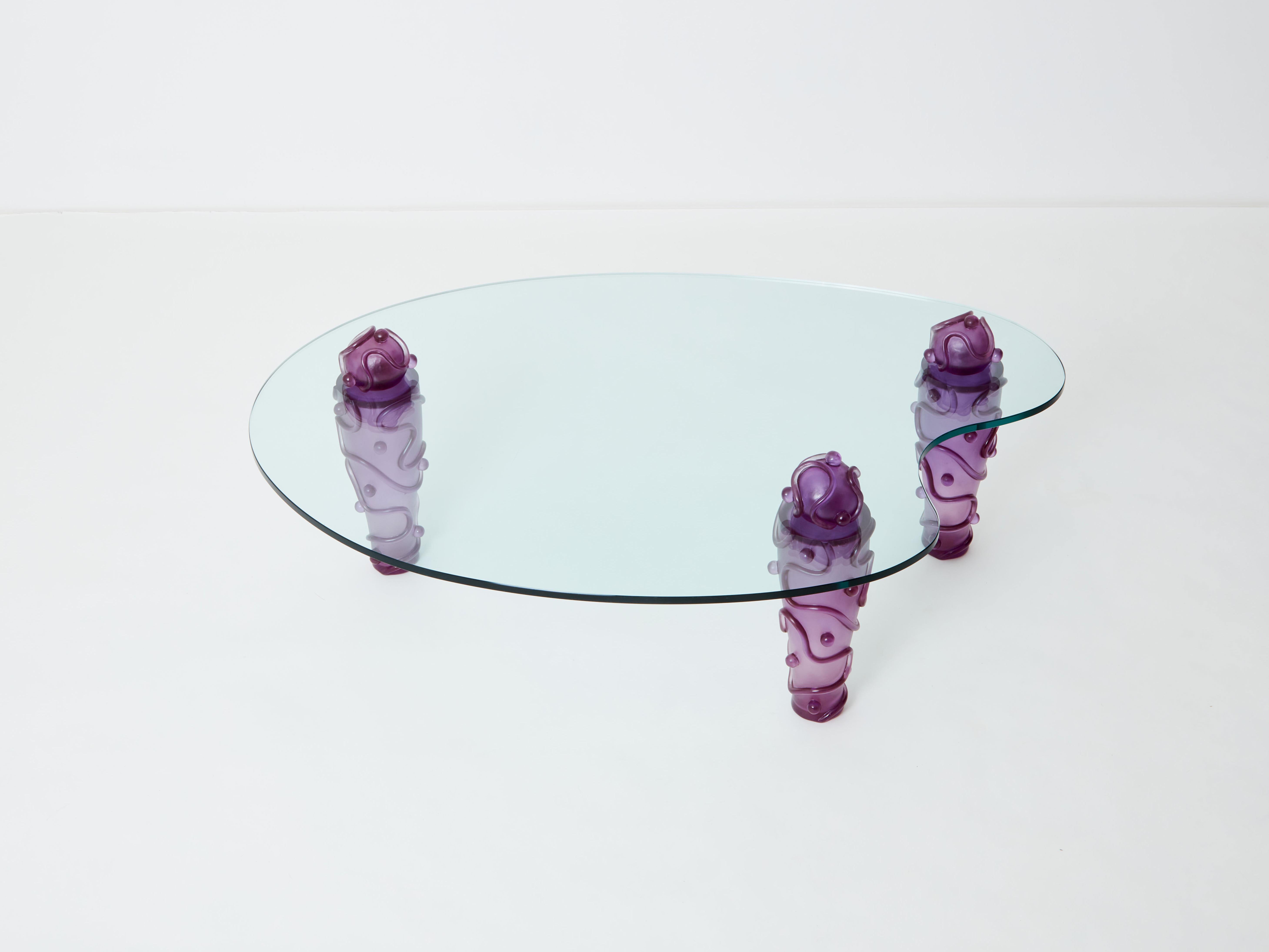Large signed purple resin glass coffee table Garouste & Bonetti 1990s For Sale 1