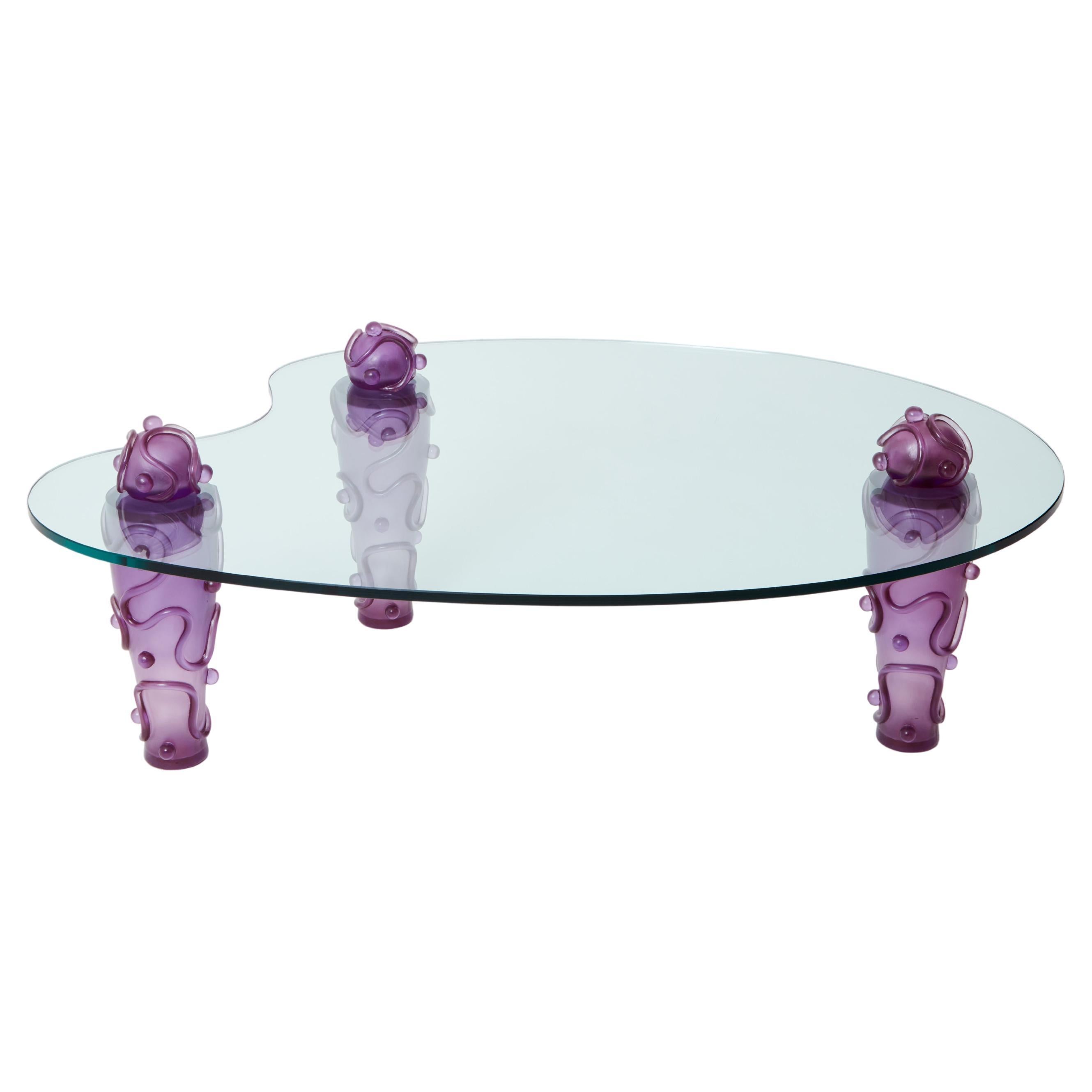 Large signed purple resin glass coffee table Garouste & Bonetti 1990s For Sale