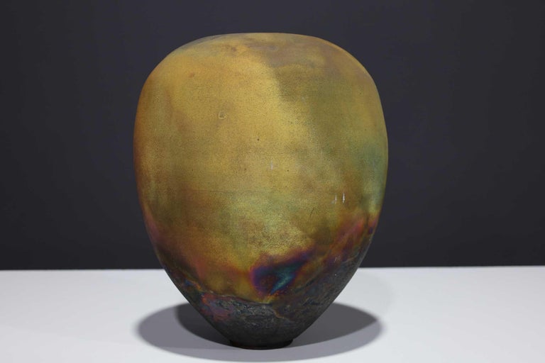 Large Signed Raku Art Pottery Vessel For Sale at 1stDibs