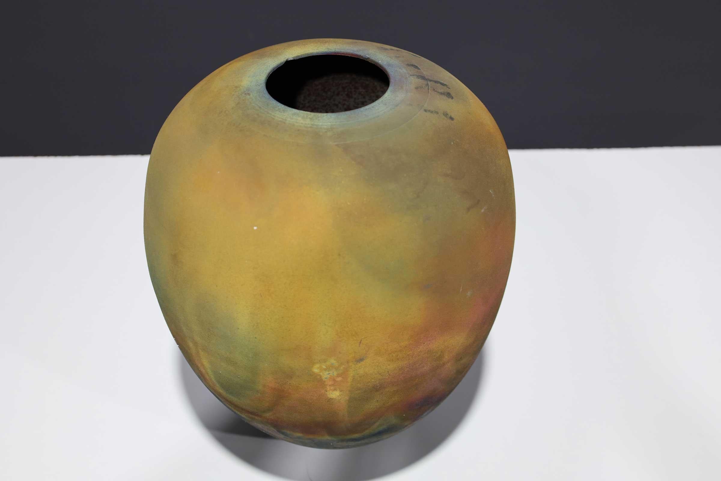 Large Signed Raku Art Pottery Vessel In Good Condition In Dallas, TX