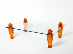 Large Signed Resin Glass Coffee Table by Garouste & Bonetti 1990s