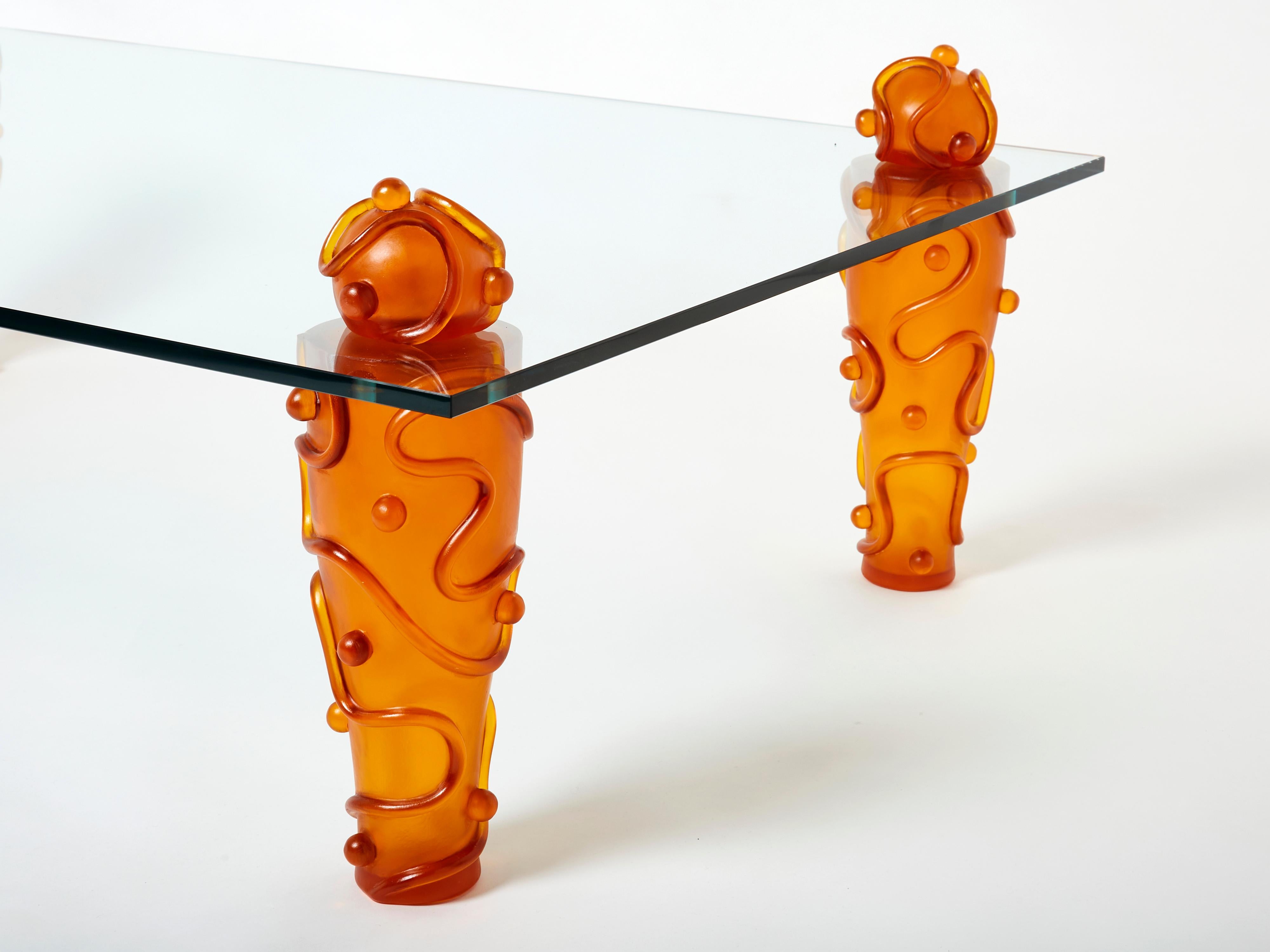 Couchtisch aus signiertem Harzglas von Garouste & Bonetti, 1990er Jahre (Moderne) im Angebot